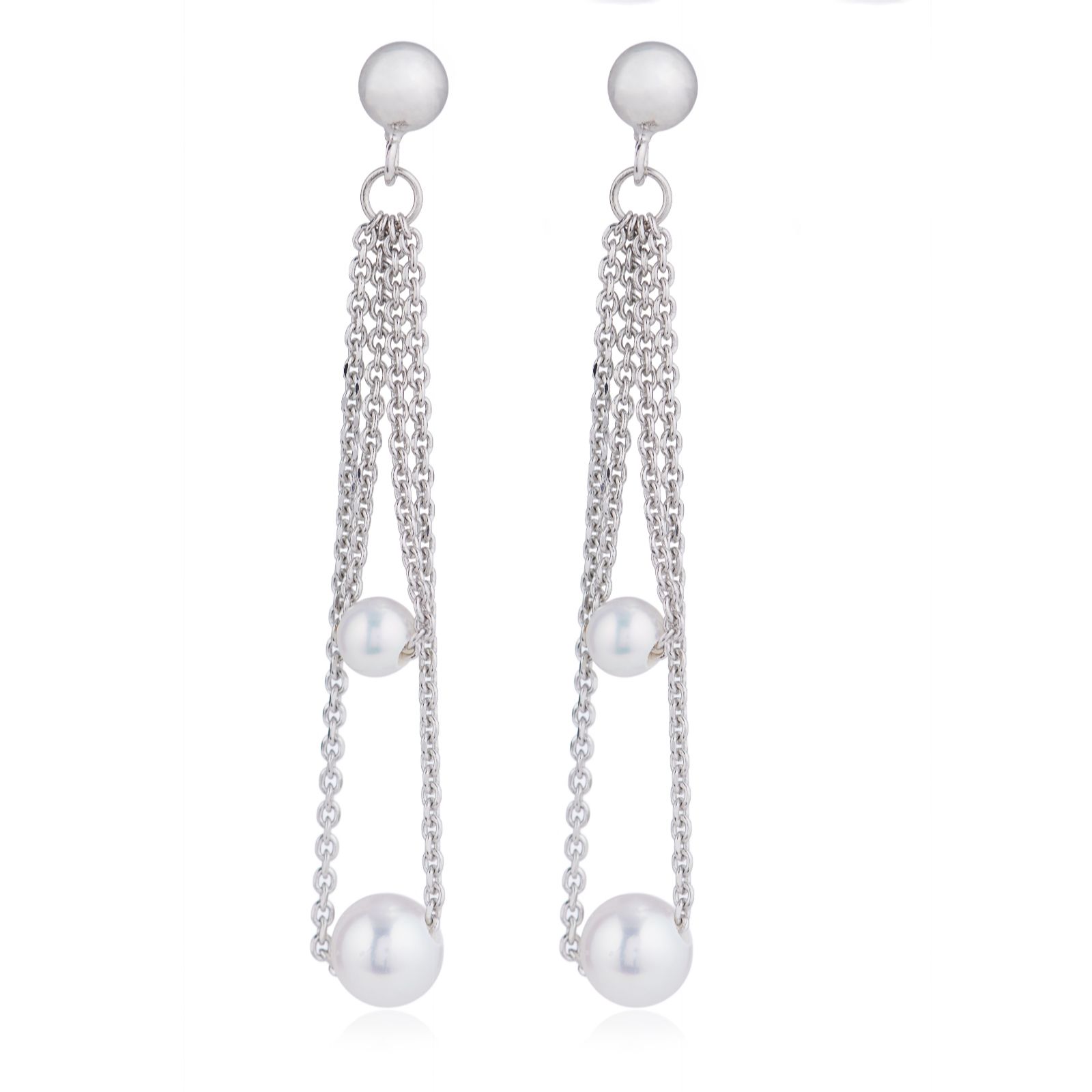 Larapearl Rhodium Plated Lara Pearl Baby Ming Pearl Drop Earrings Sterling Silver
