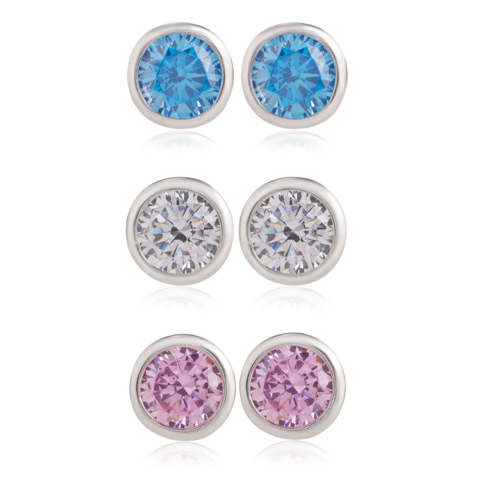 Diamonique 3ct tw Simulated Gemstone Stud Set Sterling Silver