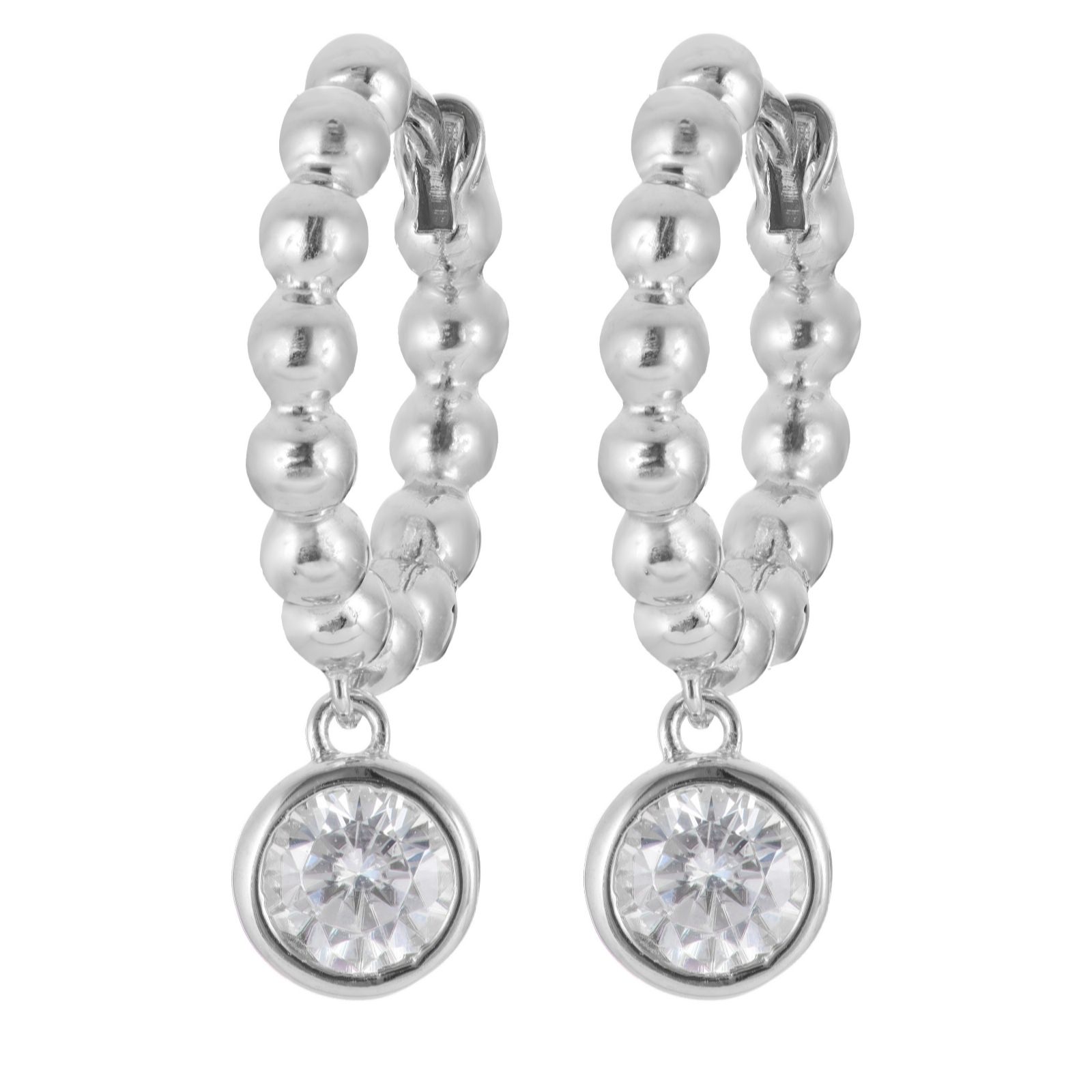 Diamonique 0.7ct tw Ball Bead Bezel Drop Earrings Sterling Silver