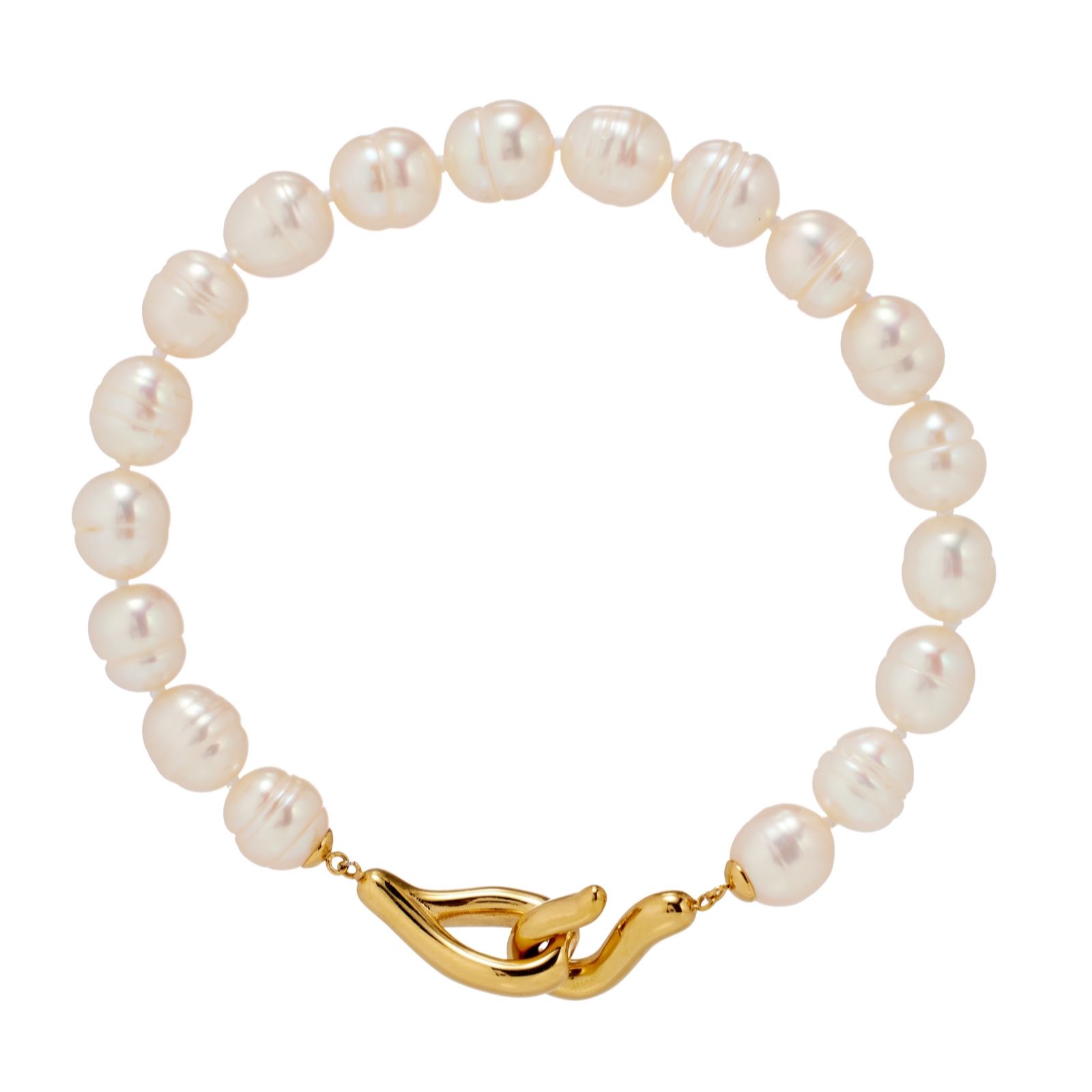 Larapearl Black Lara Pearl 8-9Mm Ringed Oval Pearl Bracelet Stainless Steel