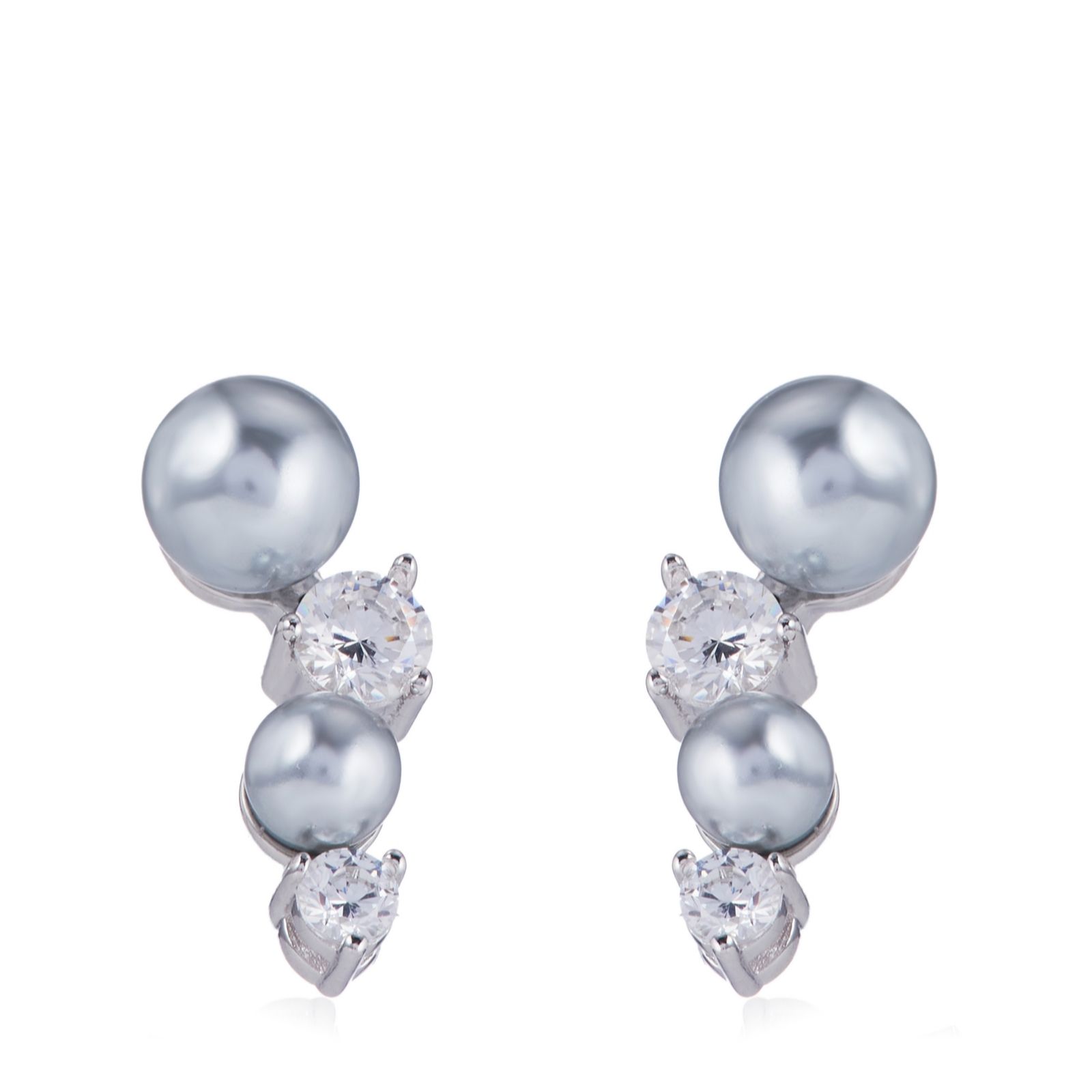 Diamonique 0.2ct tw Pearl Cluster Earclimbers Sterling Silver