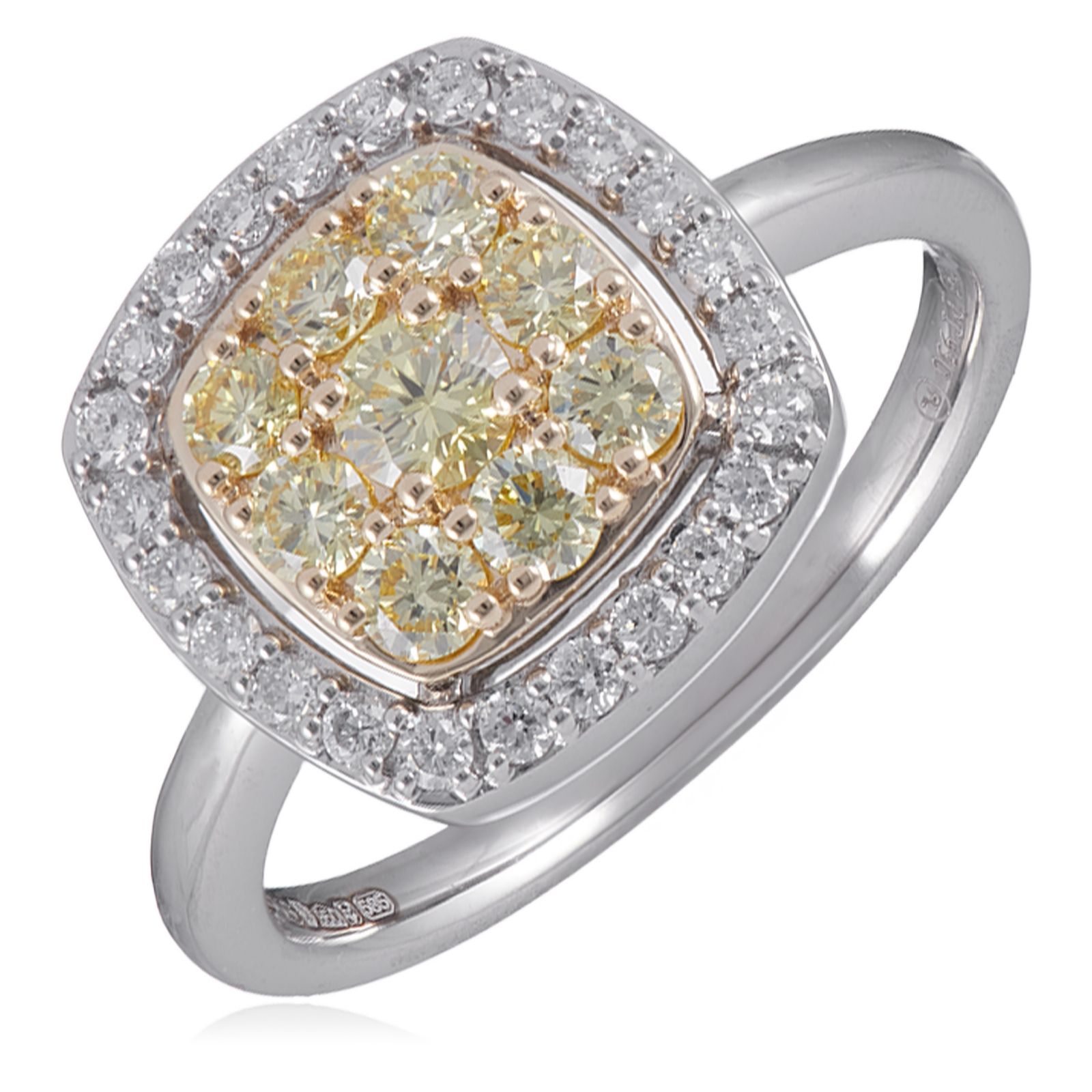 Firelight 0.52ct Yellow & 0.23ct Lab Grown Diamond Cushion Ring Pla...