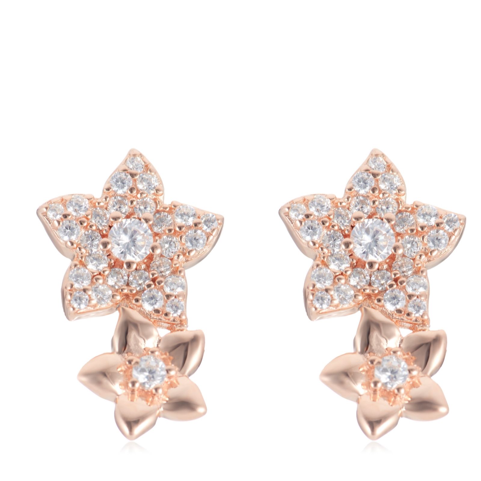 Diamonique 0.31ct tw Pave Flower Stud Earrings Sterling Silver