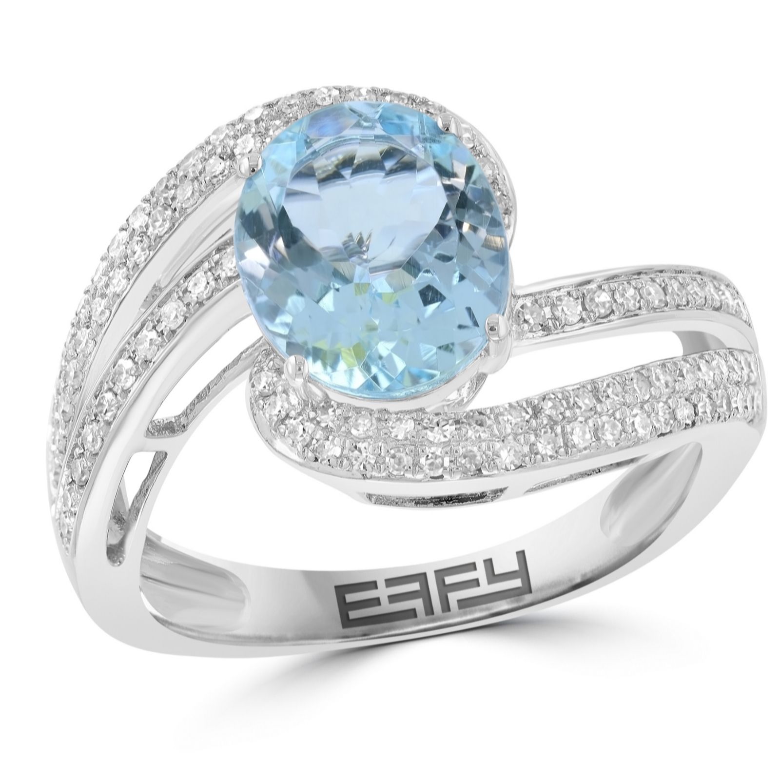 Effy 14ct White Gold 0.35ct Diamond 2.2ct Aquamarine Ring
