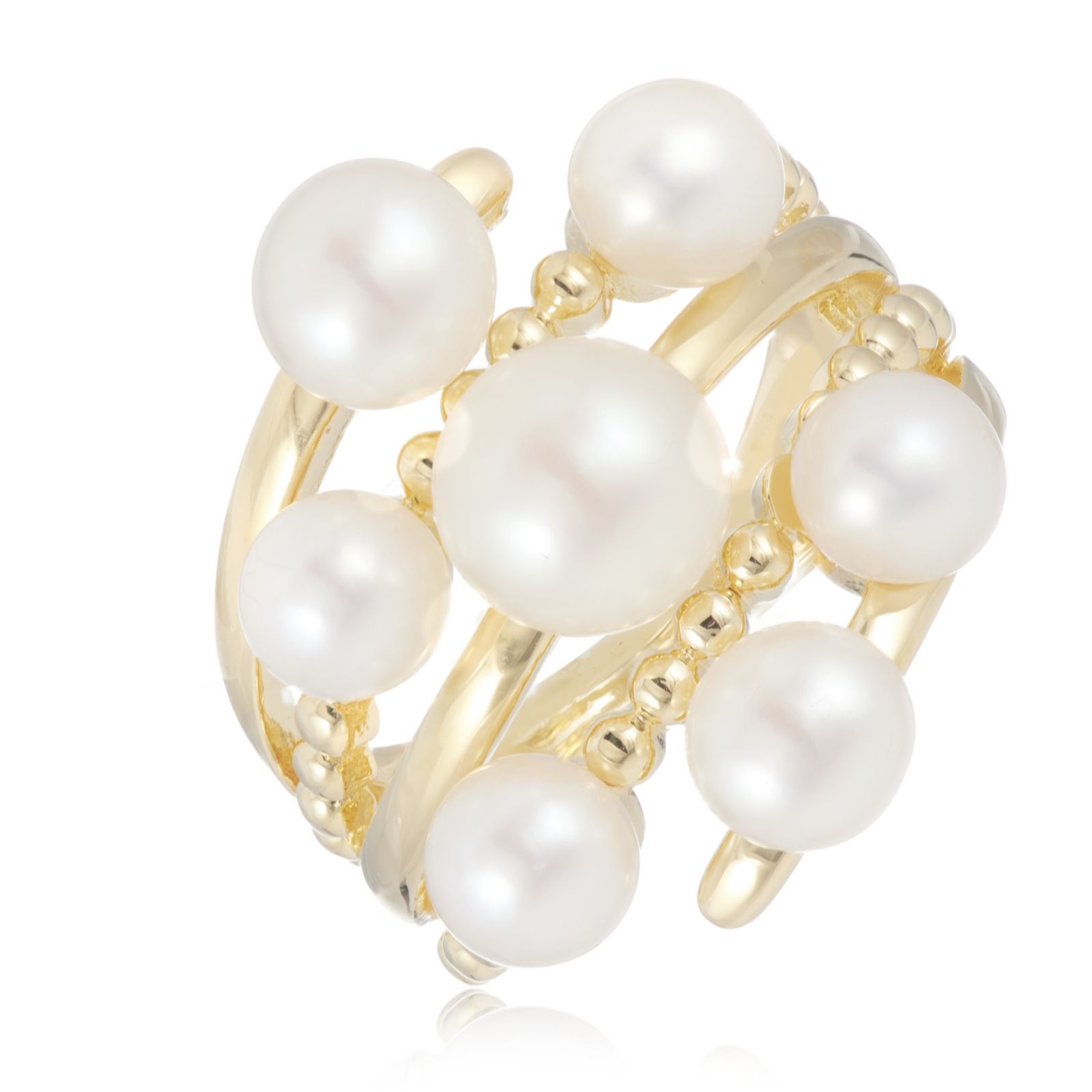 Larapearl Black,Silver Tone Lara Pearl Freshwater Pearl Multi Row Ring