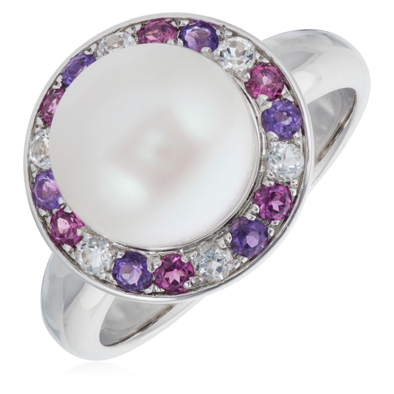 Larapearl Blue Mix Lara Pearl 10Mm Button Pearl And Semi Precious Ring