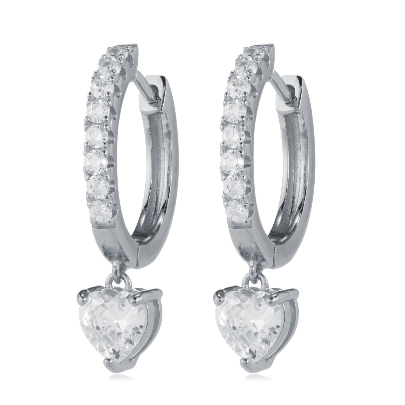 Diamonique 2ct tw Heart Hoop Earrings Sterling Silver