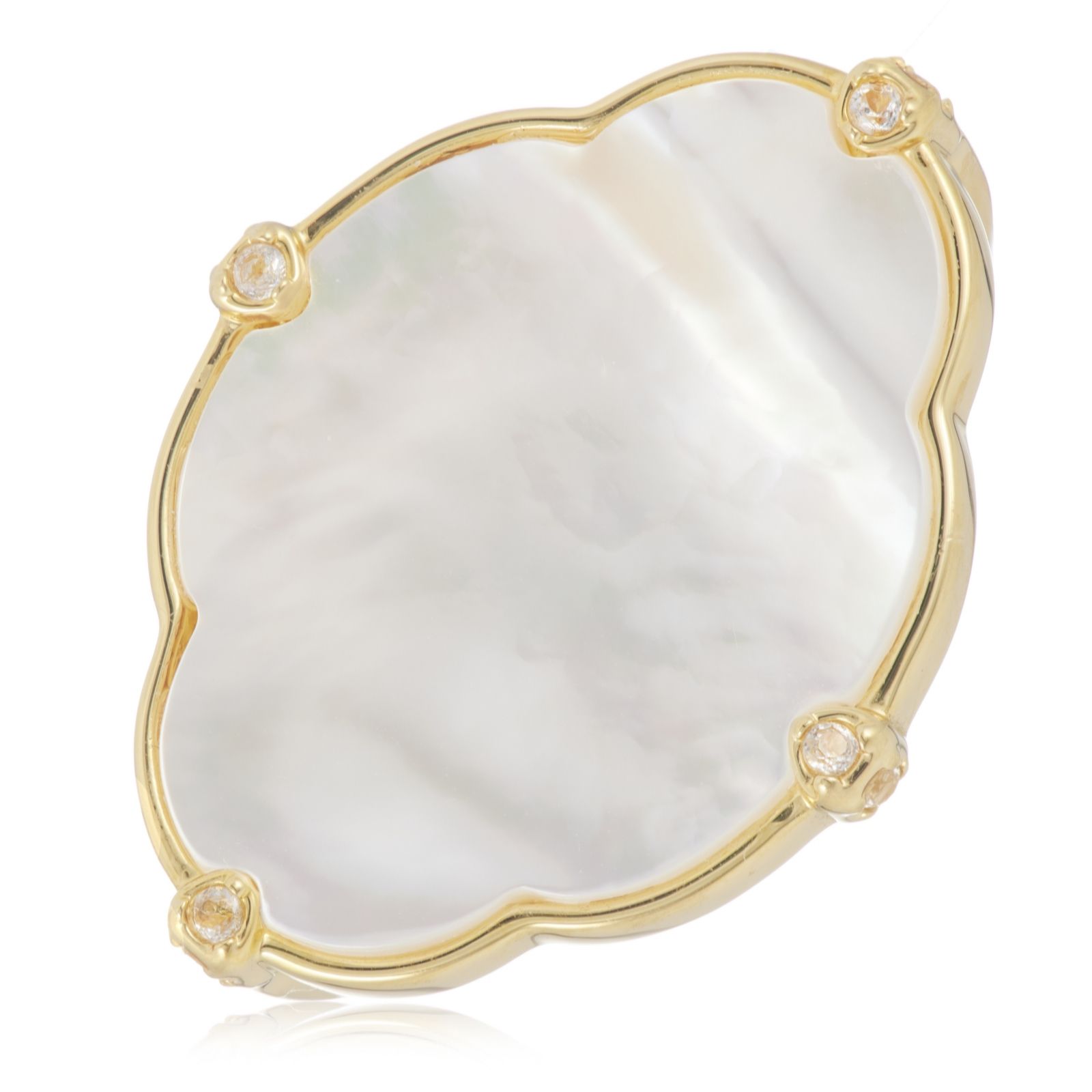 Larapearl Abalone Silver Tone Lara Pearl Mother Of Pearl White Topaz Ring