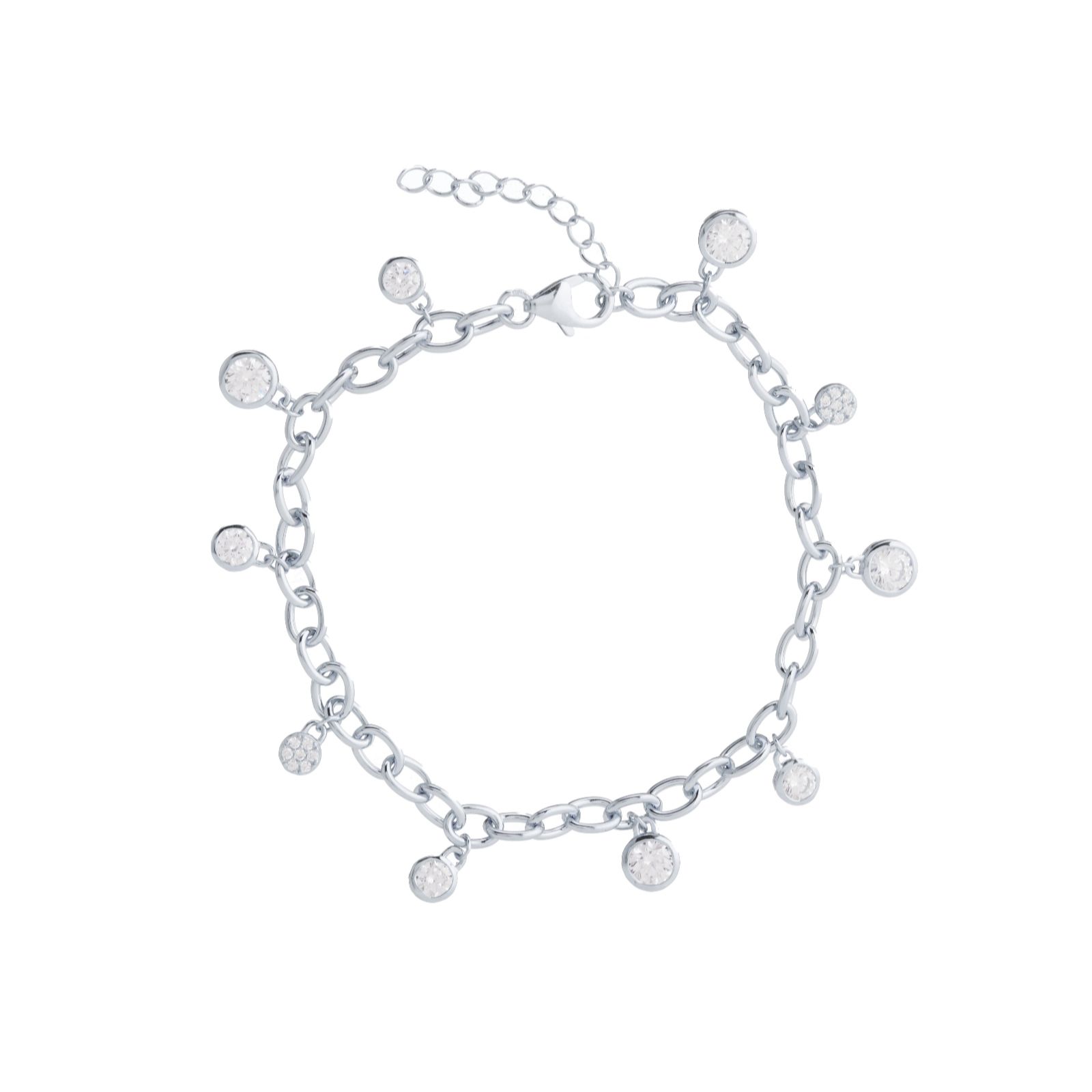 Diamonique 3.14ct tw Bezel Set Chain Bracelet Sterling Silver