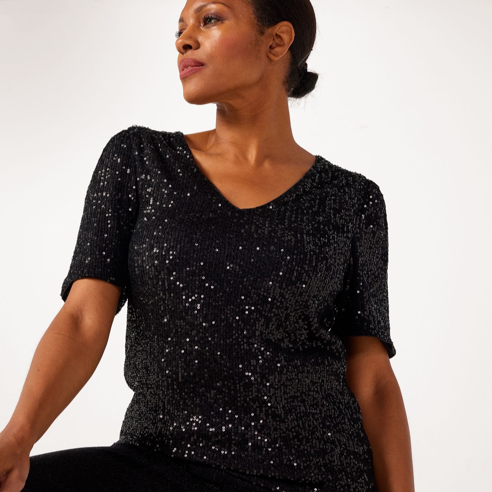 ICHI Fauci Sequin Short Sleeve Top women's
