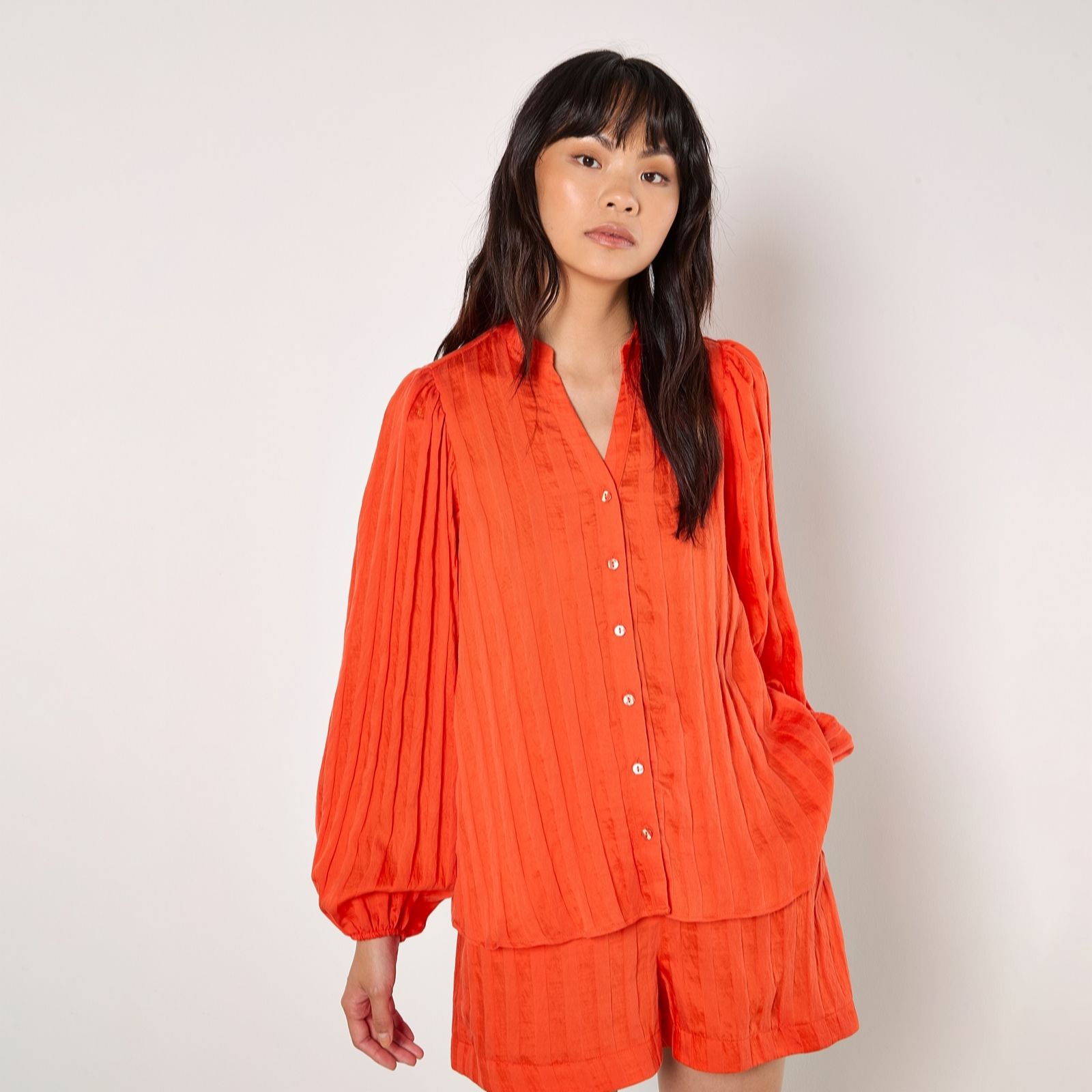 Apricot Grandad Collar Self Stripe Cuff Shirt