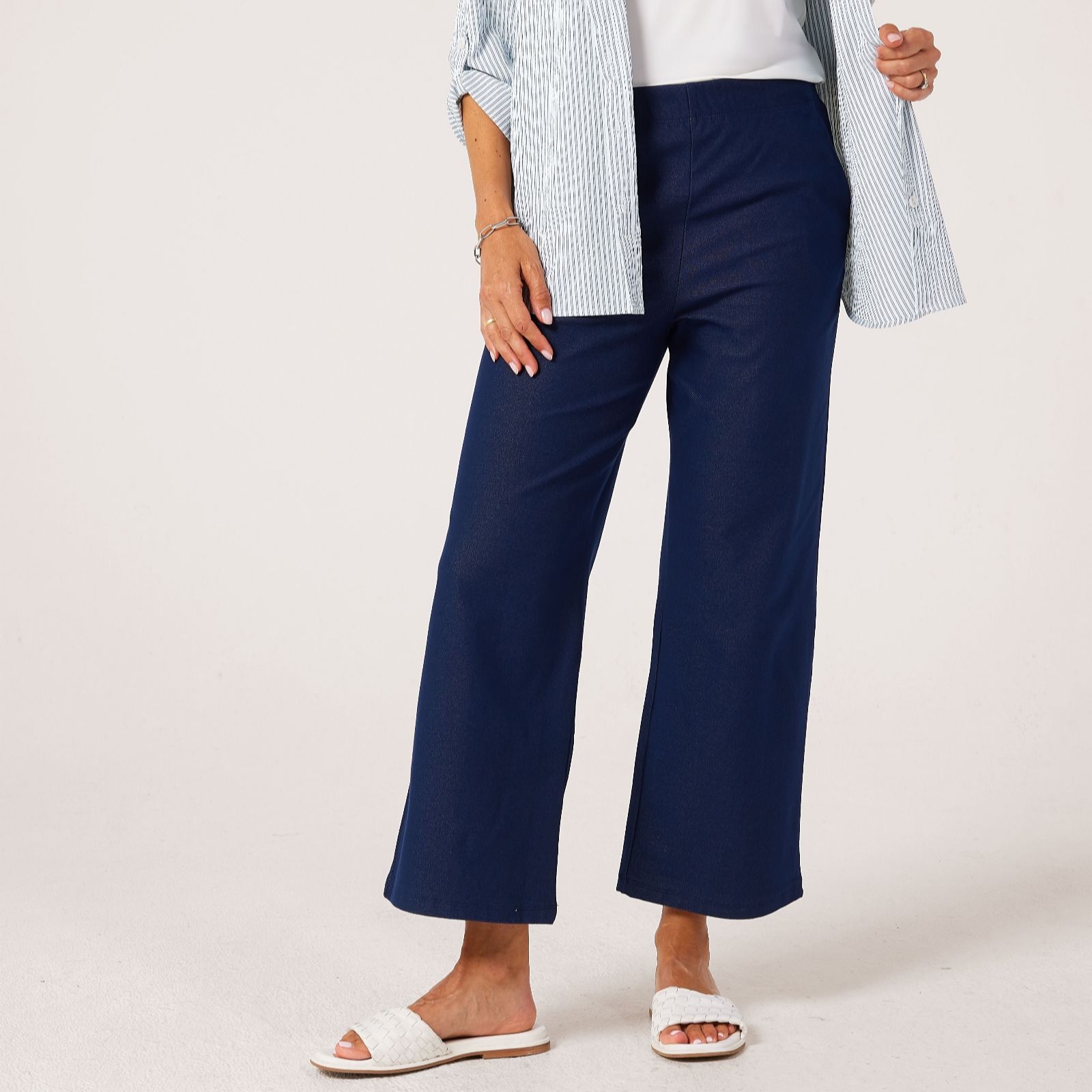 Kim & Co Celadon Deluxe Denim Knit Vivian Straight Ankle Petite Trousers