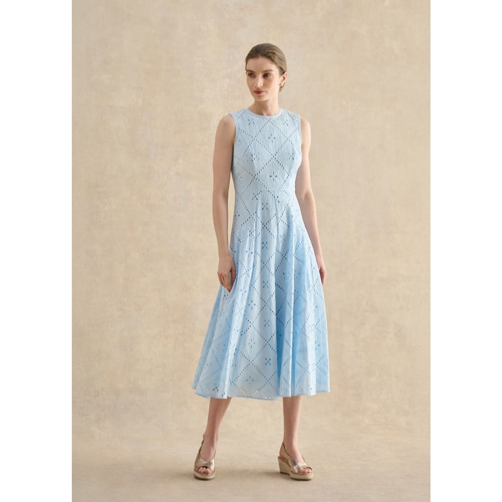 Hobbs London Pale Blue Lexia Cotton Broderie Dress Petite