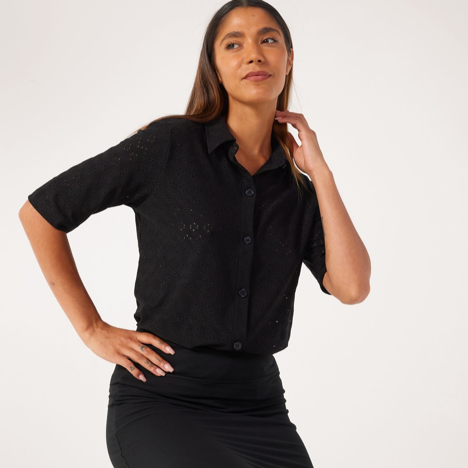 Cuddl Dudds Eyelet Button Up women's