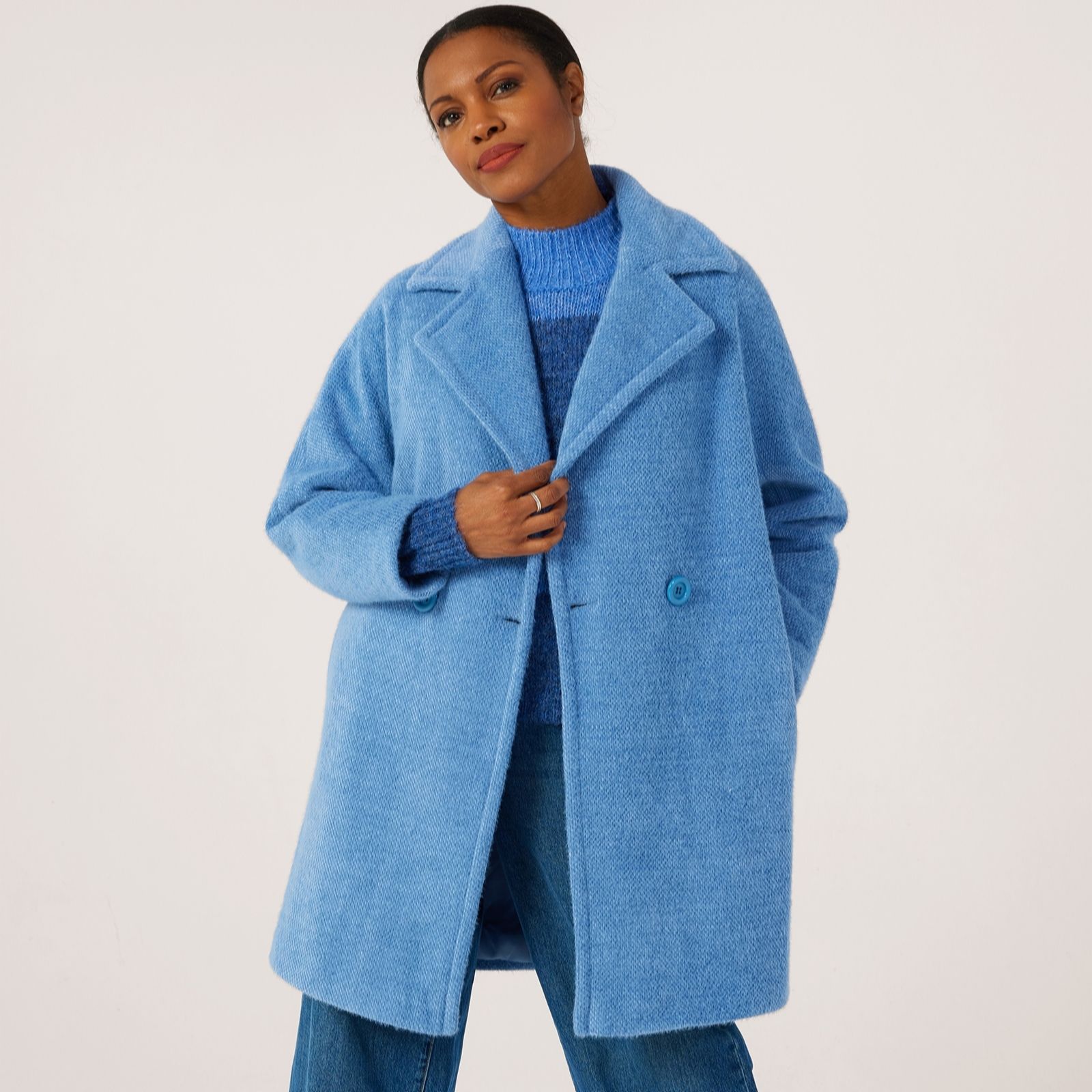 Helene Berman Blue Double Breasted Super Soft Coat