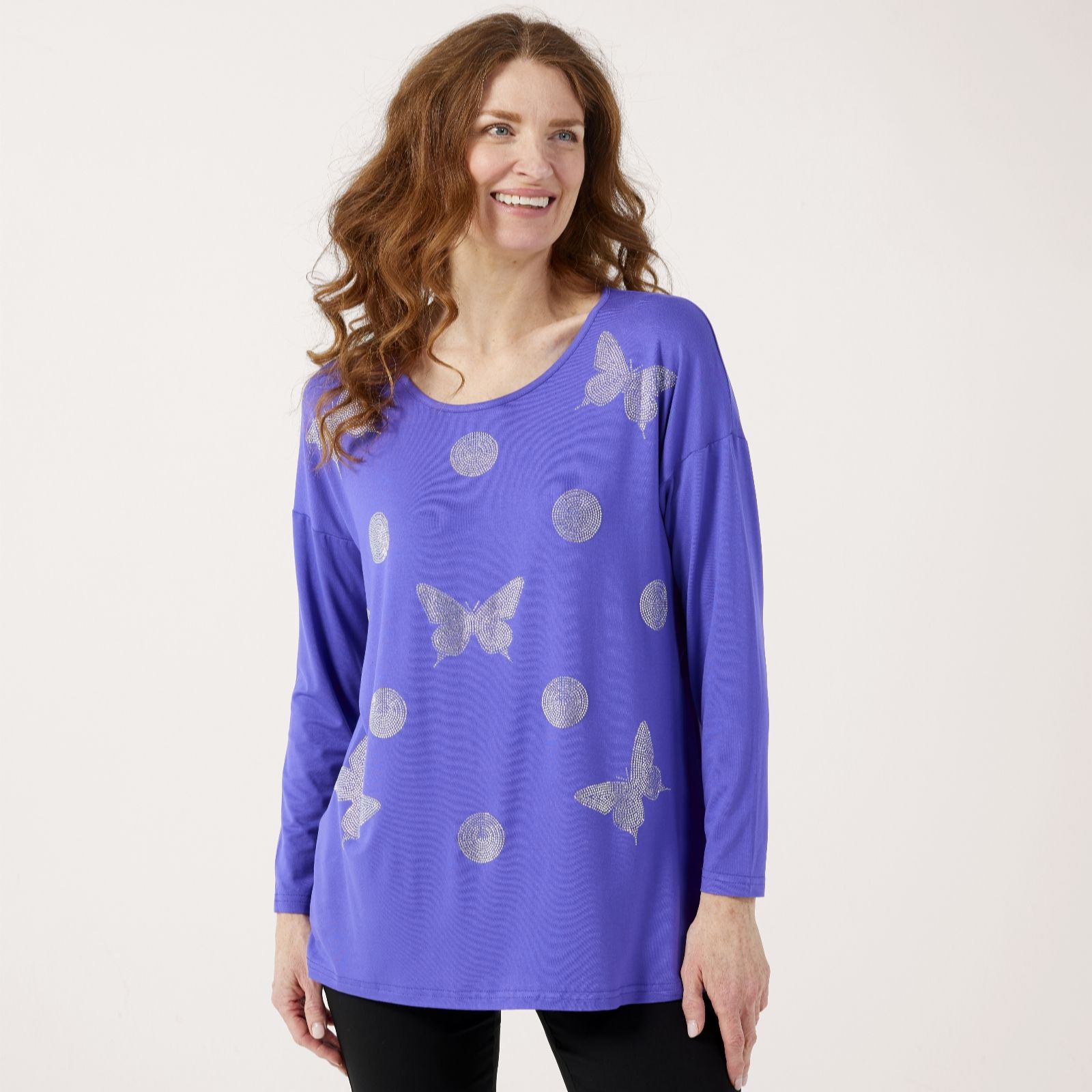 Frank Usher Jersey Long Sleeve Top With Butterfly Stud Design
