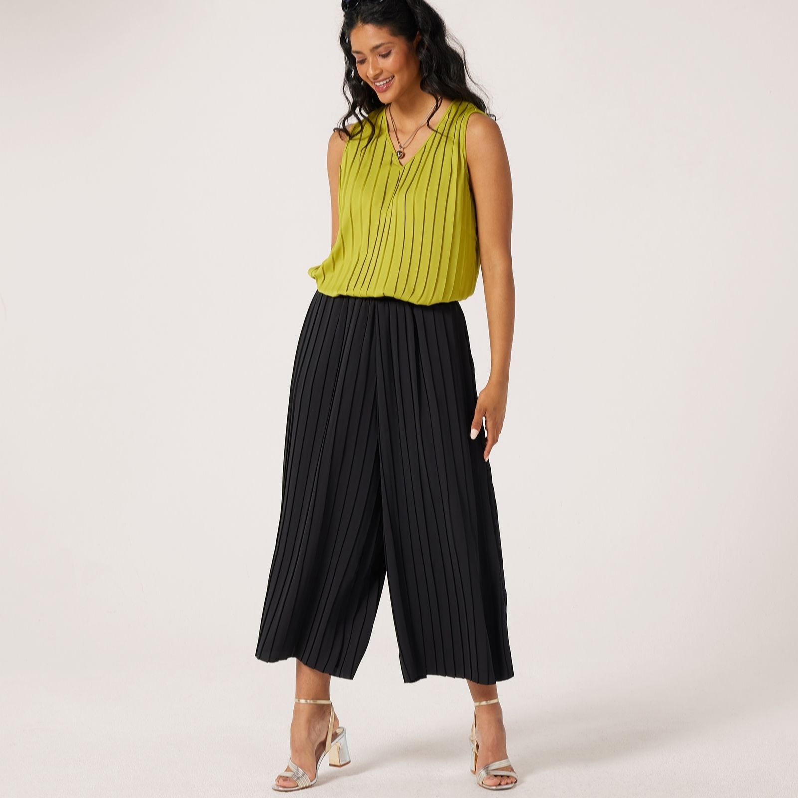 Marlawynne Black Collection Pleated Crepe Wide Leg Trousers