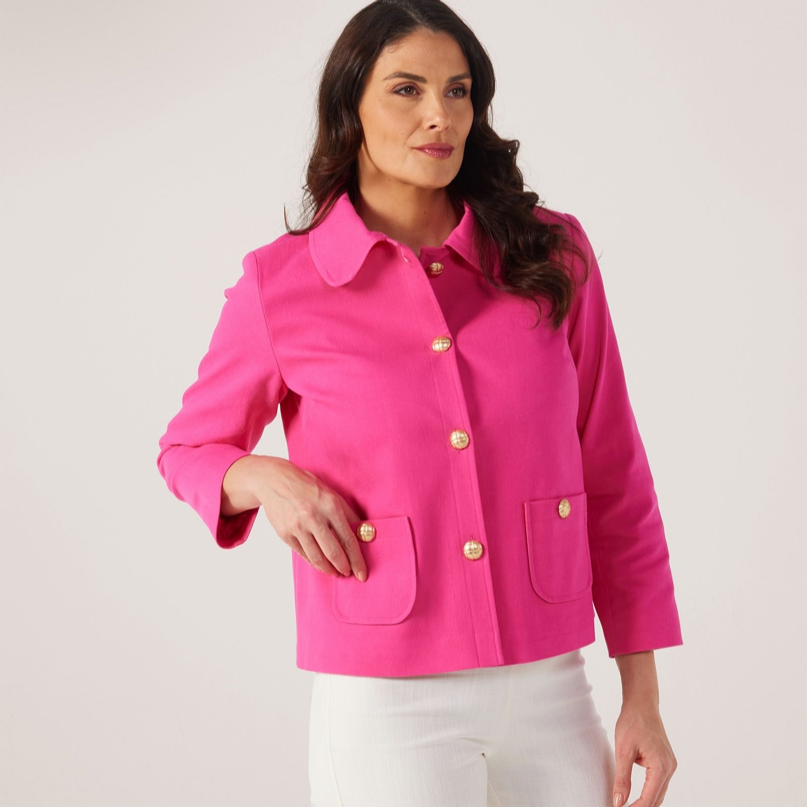 Helene Berman Cream Stretch Denim Jacket