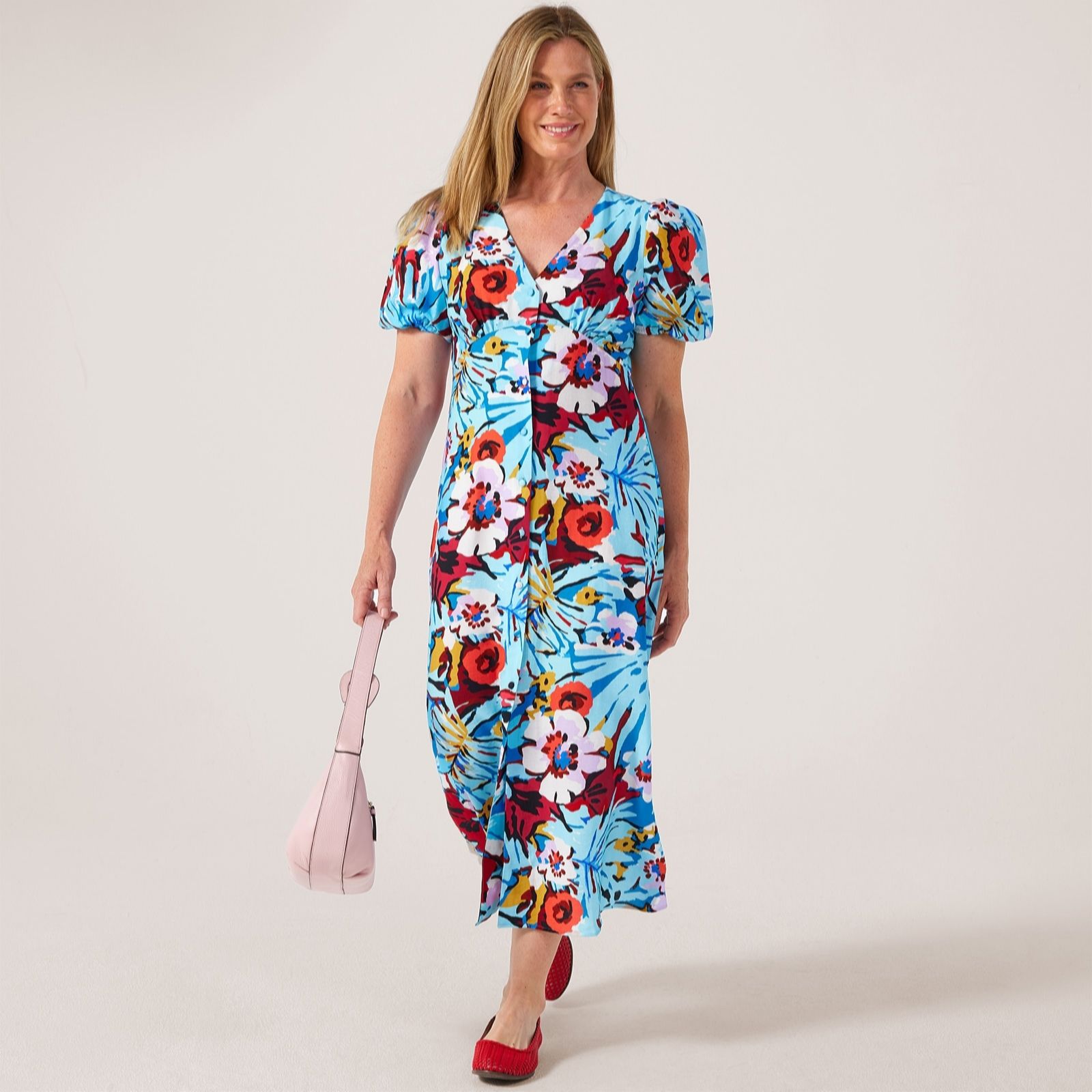 Finery Women's Aqua Floral London Sarah Button Dress