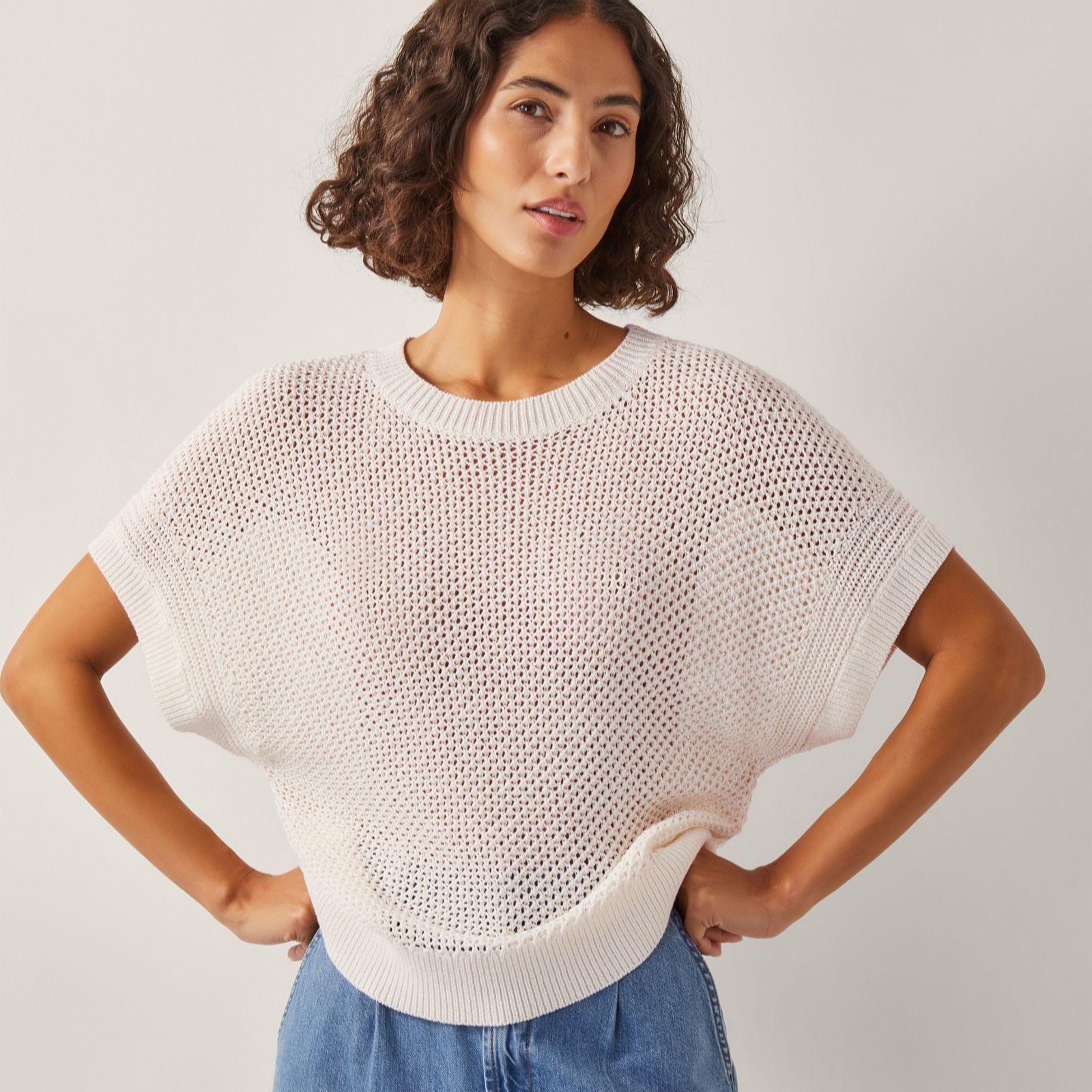 Monsoon Ivory Sybil Short Sleeve Knit Jumper
