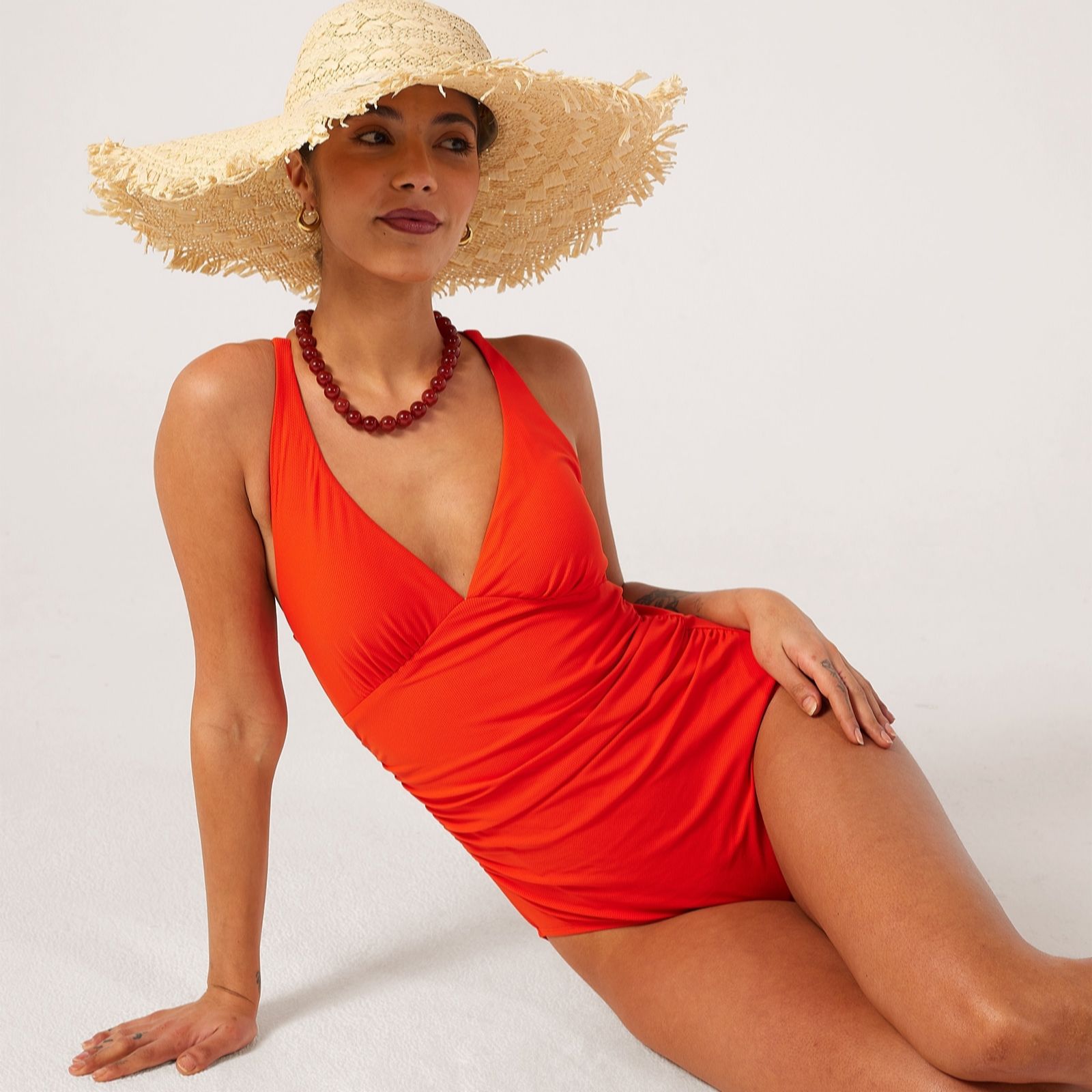 Ben De Lisi Red Studio 70 Plunge Swimsuit