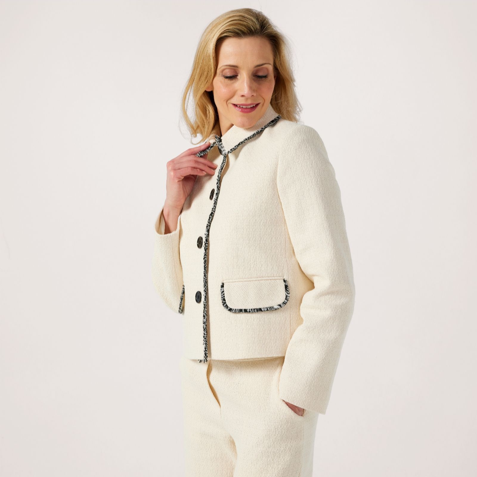 Helene Berman Black Contrast Trim Tweed Smart Jacket