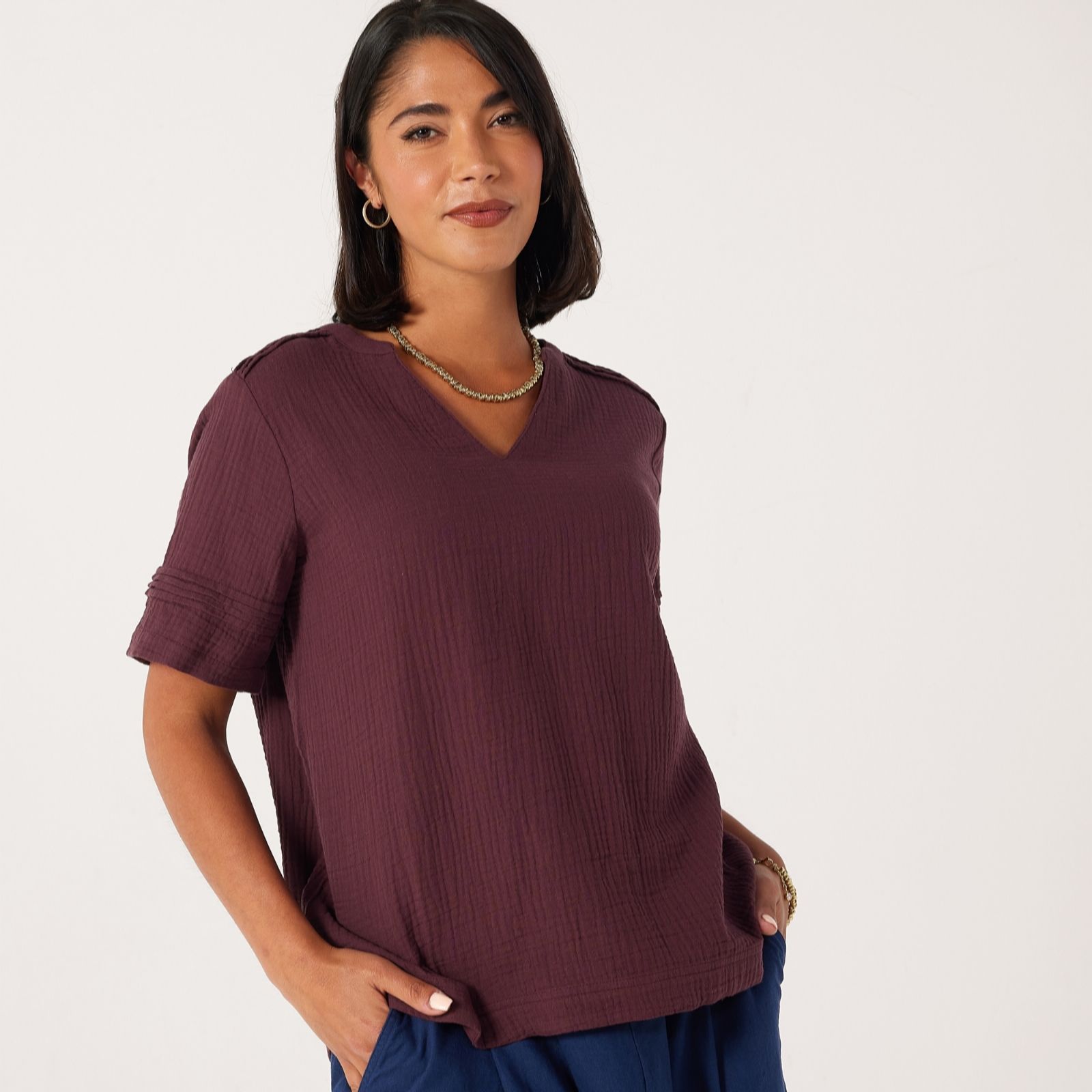 Ben De Lisi Blue Textured V Neck Blouse