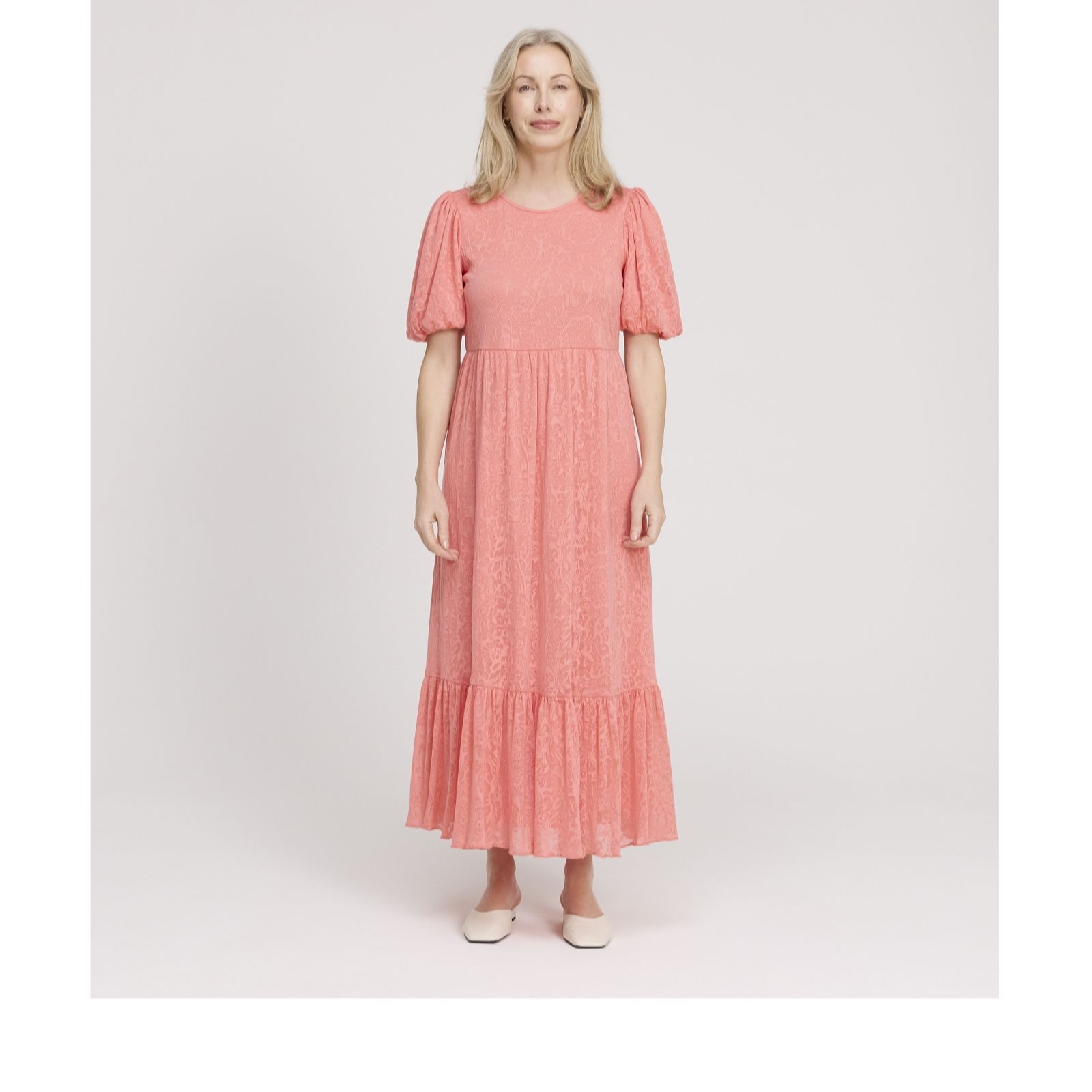 Finery London Yasmine Jersey Burn Out Detail Puff Sleeve Dress women's