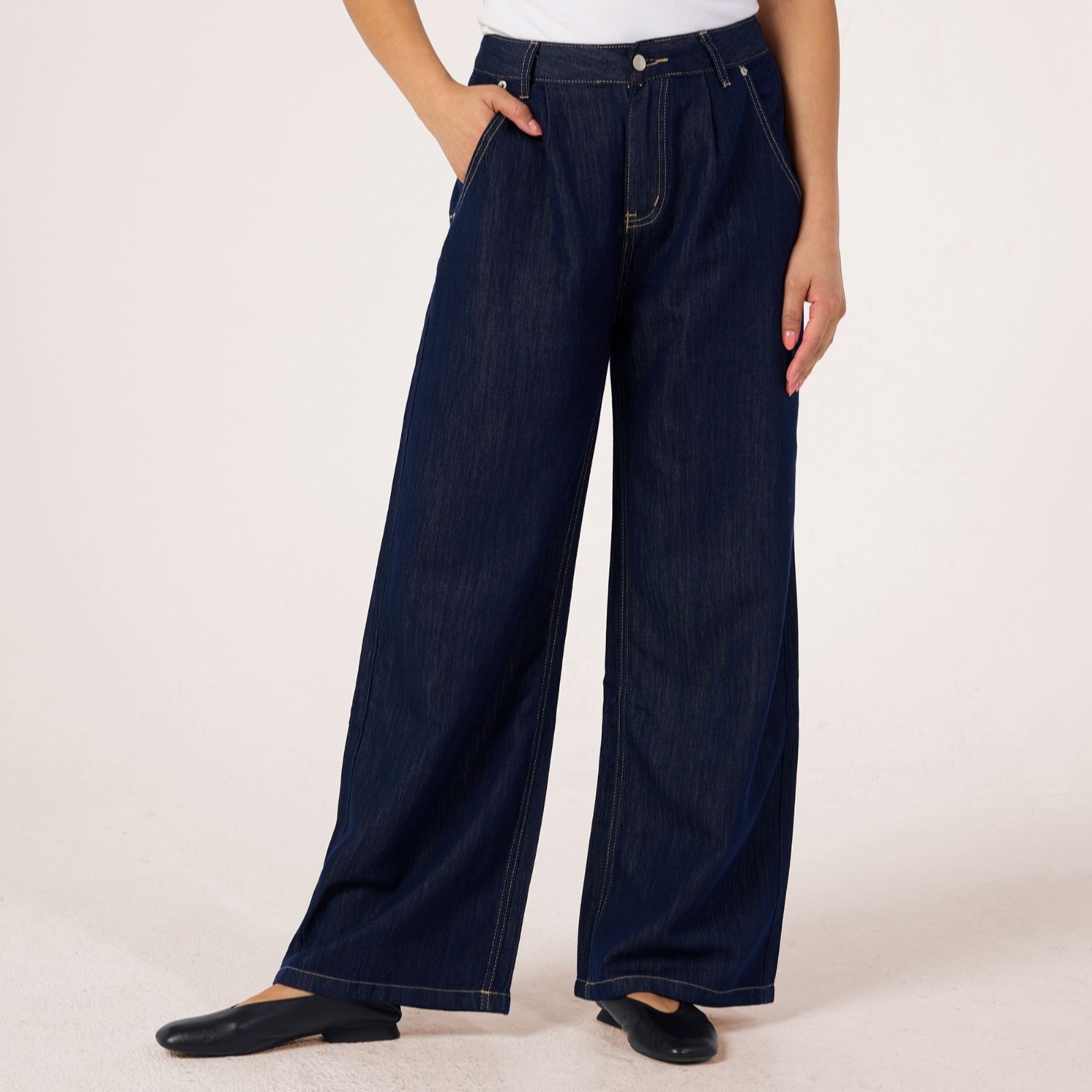 Izabel London Pleat Front Wide Leg Jeans