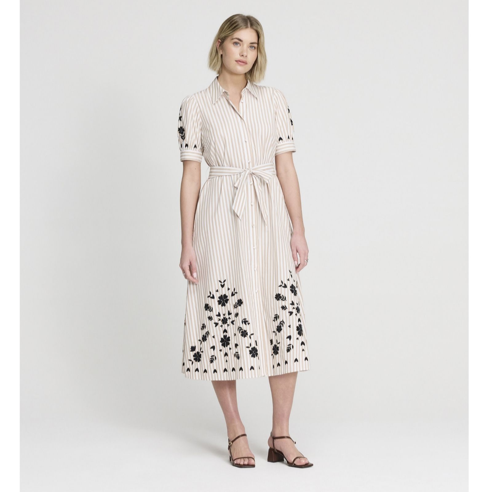 Finery London Daniella Cotton Neutral Stripe Shirt Dress Standard women's