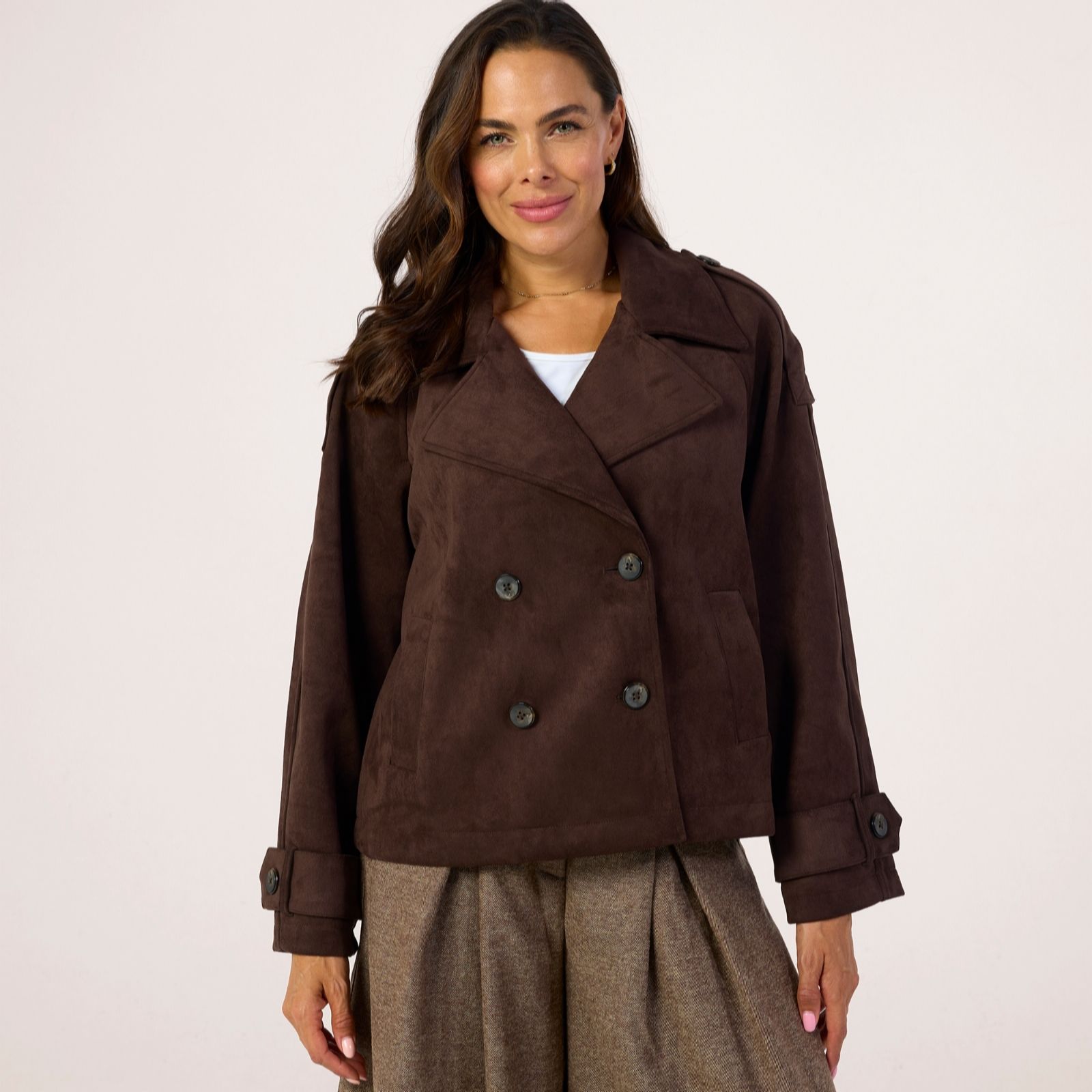 Apricot Women's Suedette Short Trench Jacket in Brown | Size: 18