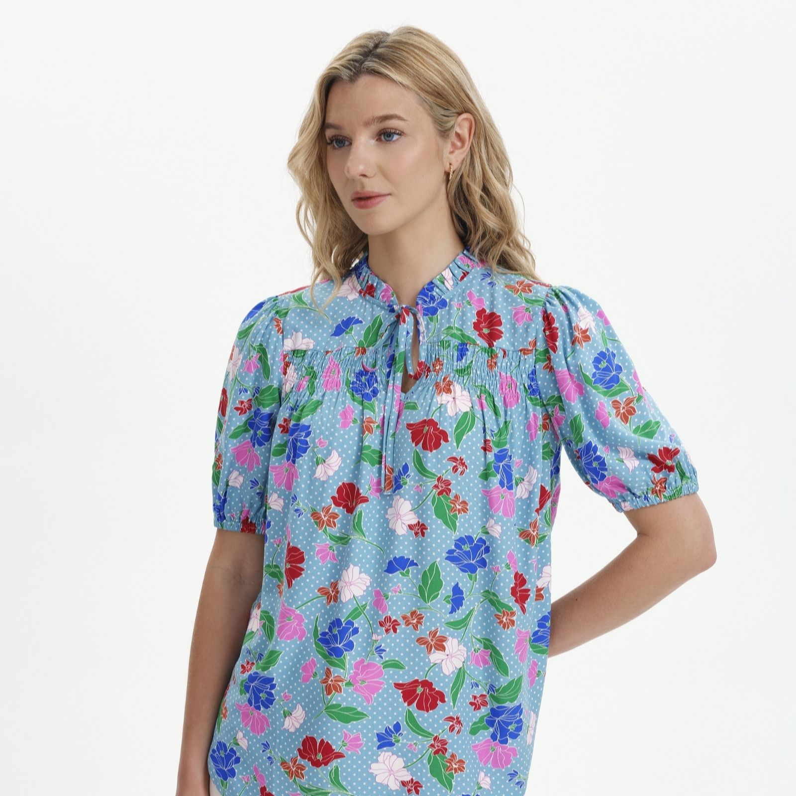 Finery London Marcie Frill Tie Neck Printed Top women's