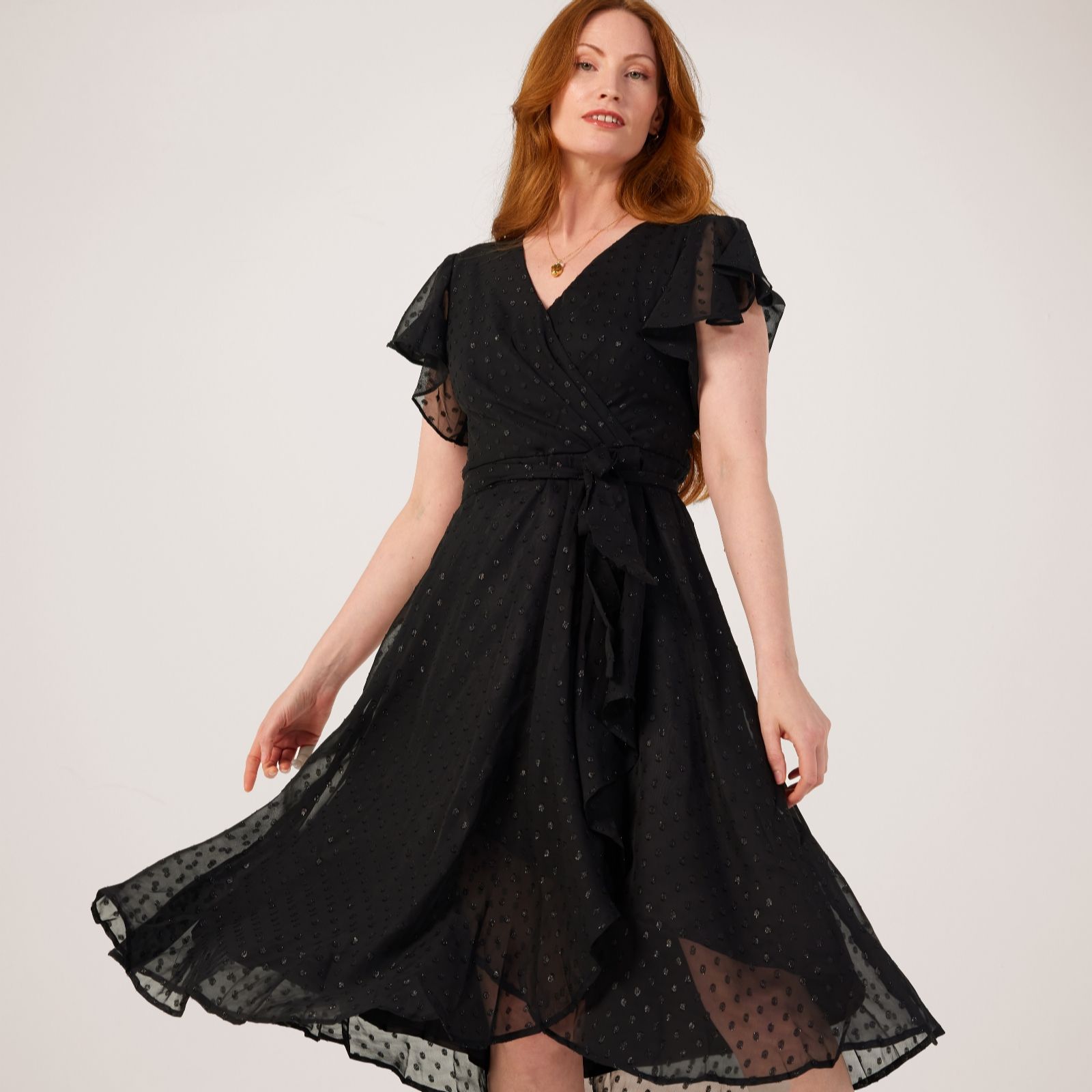 Izabel London Sheer Chiffon Short Sleeve Lined Dress