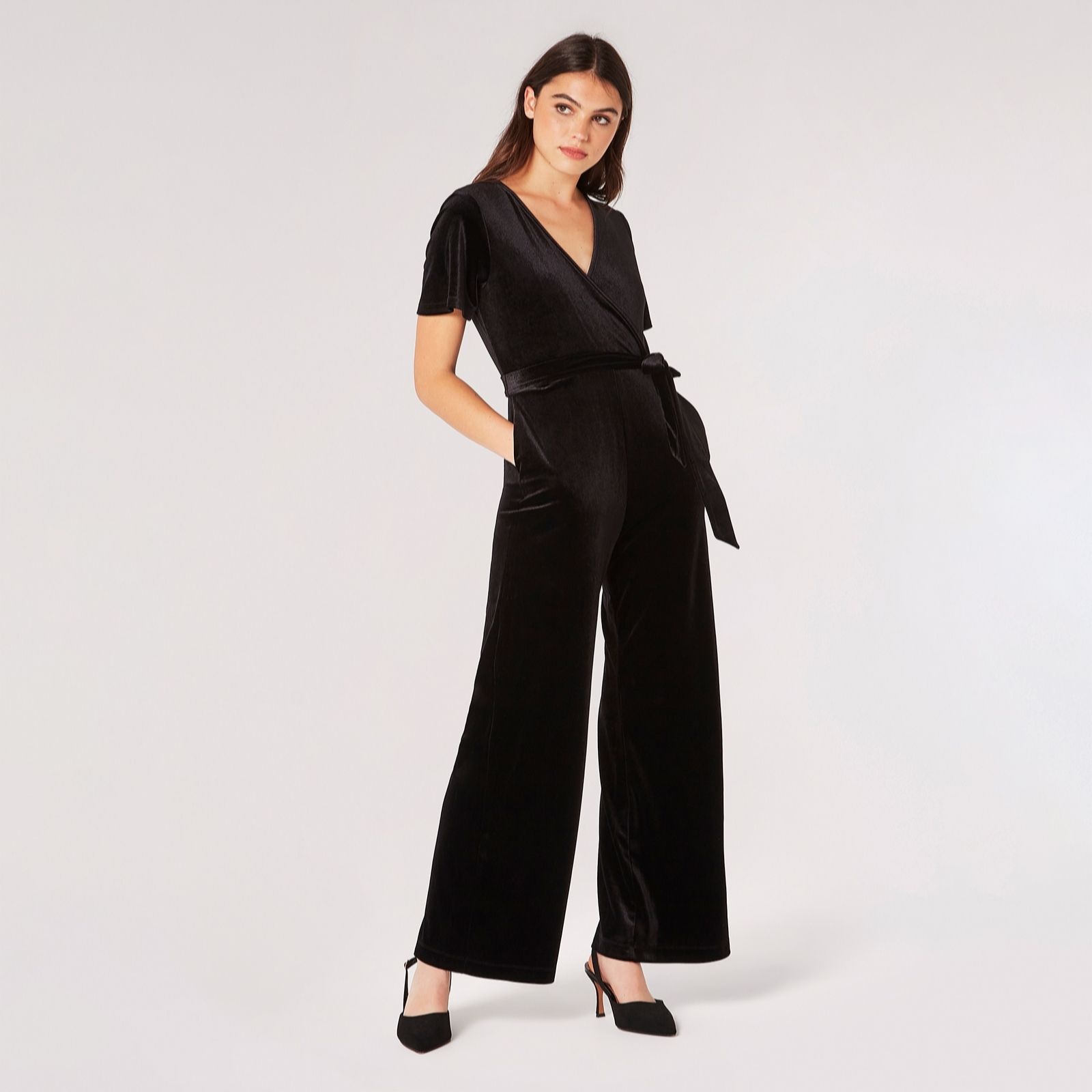 Apricot Angel Velvet Wrap Jumpsuit