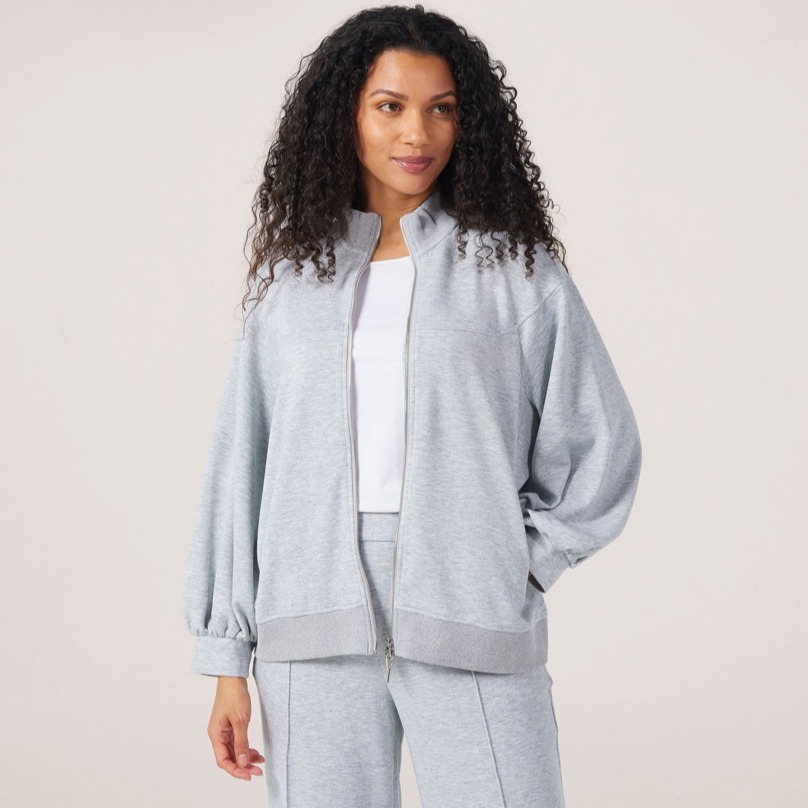 Marlawynne Light Heather Grey Layers Cloud Knit 3/4 Balloon Sleeve Jacket
