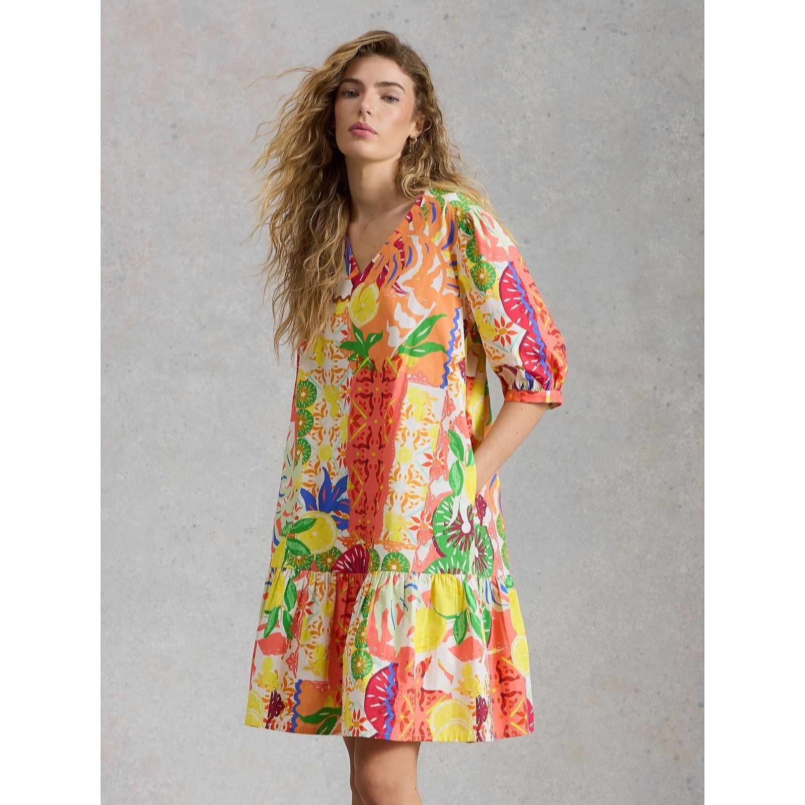 White Stuff Women's Yellow Multi Bex Dress Standard
