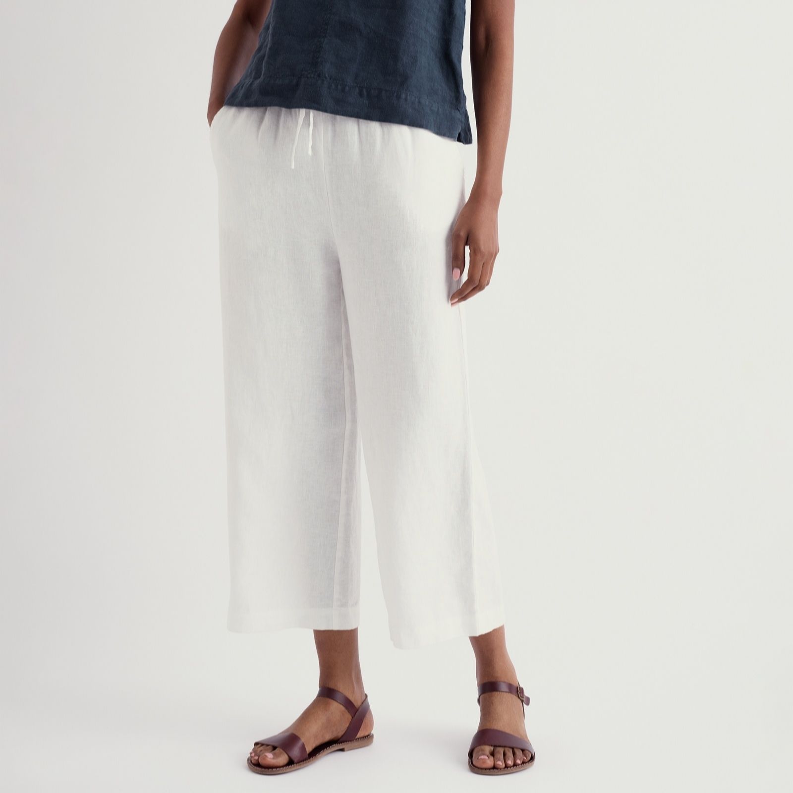 Seasalt Cornwall Cacao Linen Tide Flow Cropped Trousers Petite