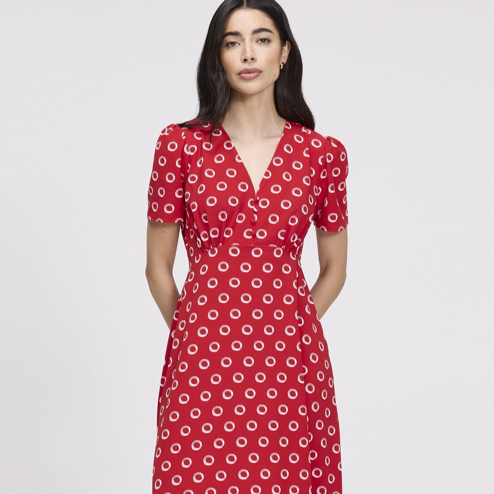 Finery London Nieve Printed V Neck Midi Dress Standard women's