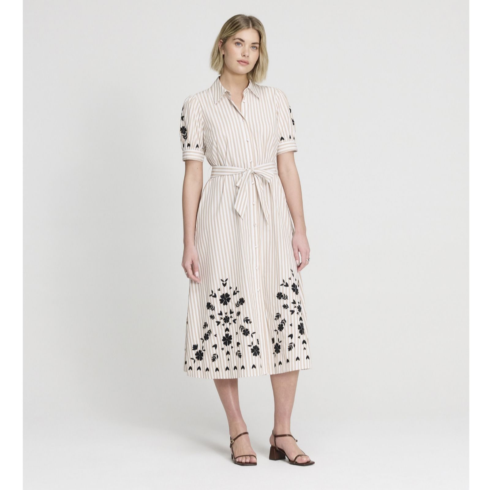 Finery London Daniella Cotton Neutral Stripe Shirt Dress Petite women's