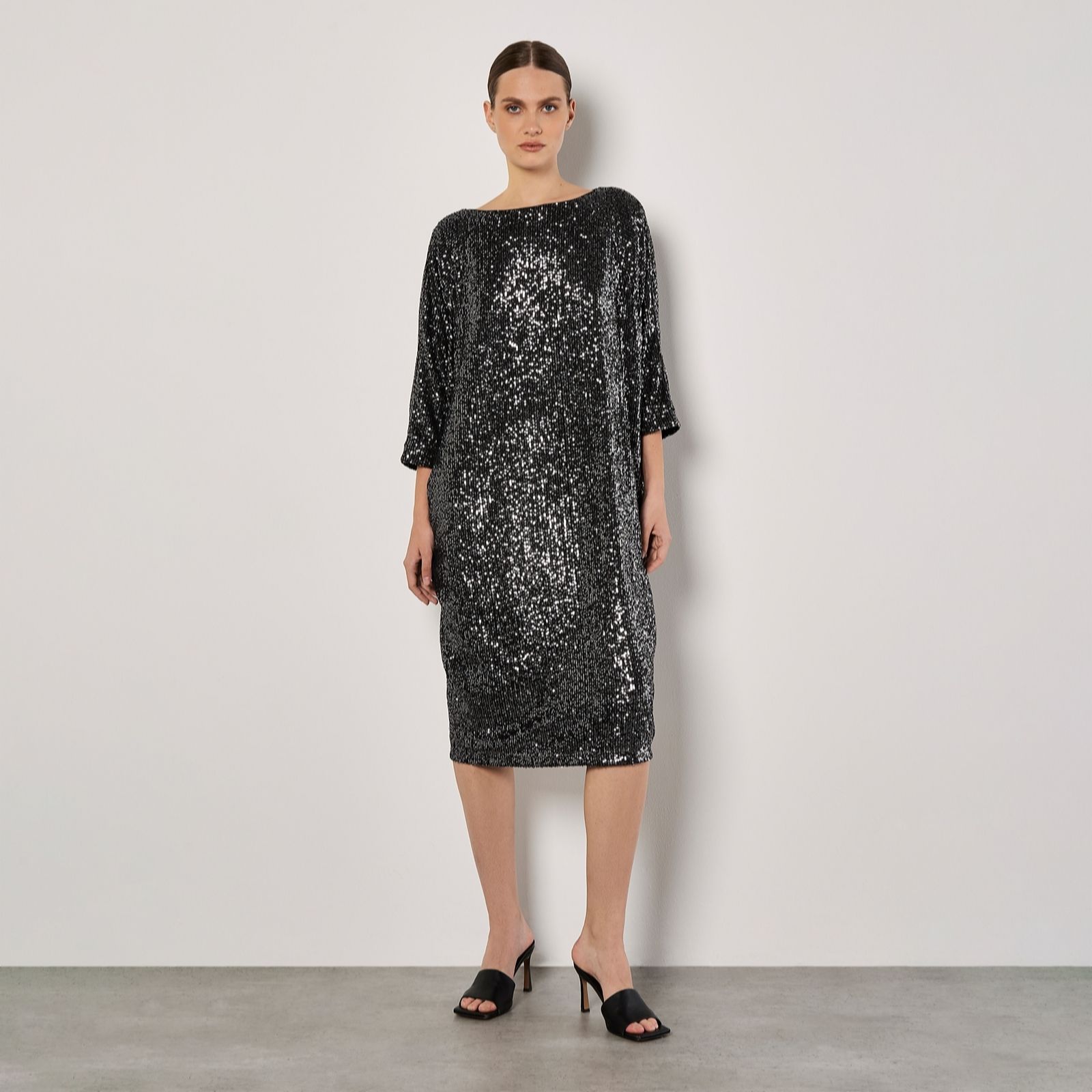 Apricot Sequin Lines Cocoon Dress