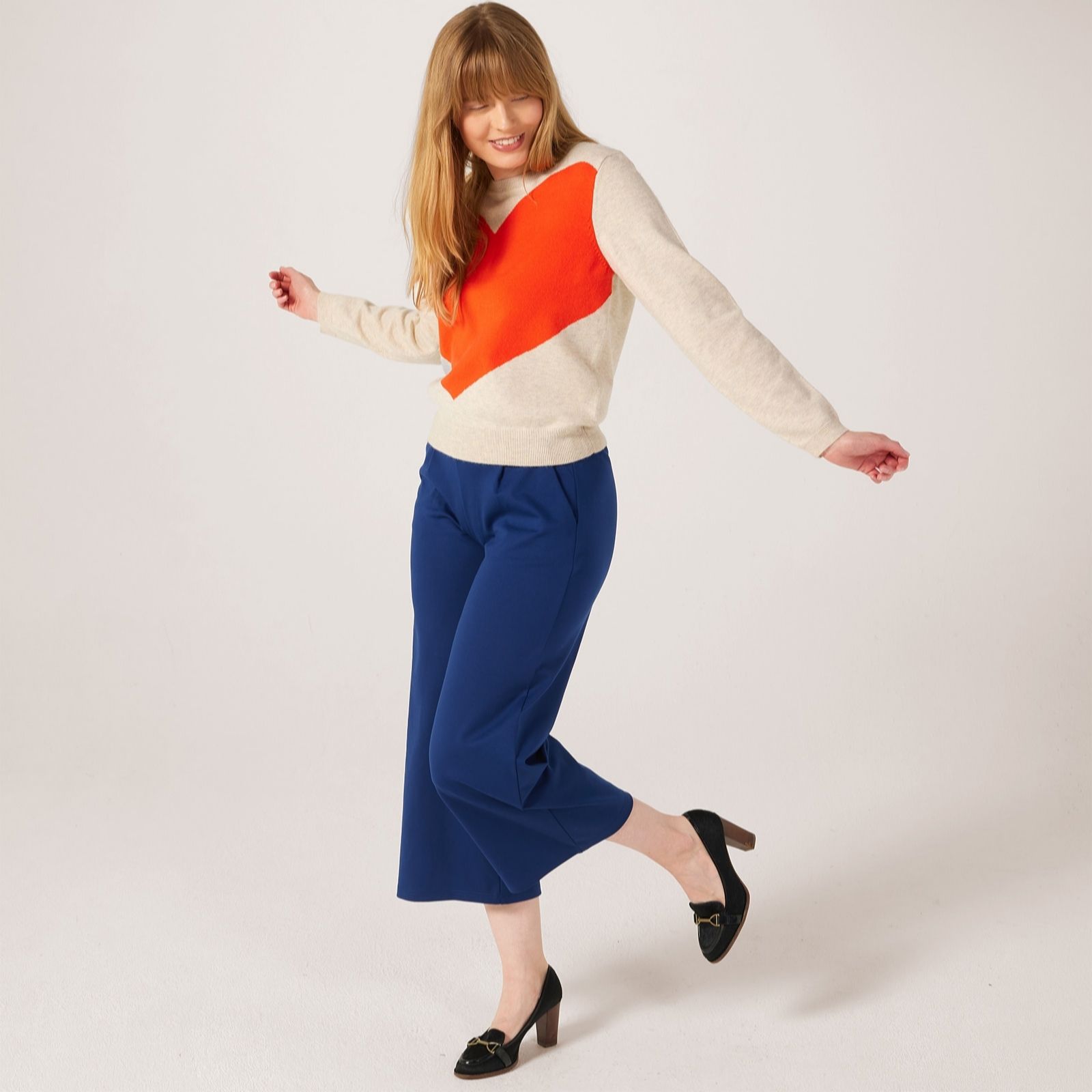 Ichi Women's Oatmeal Brielle Long Sleeve Heart Jumper