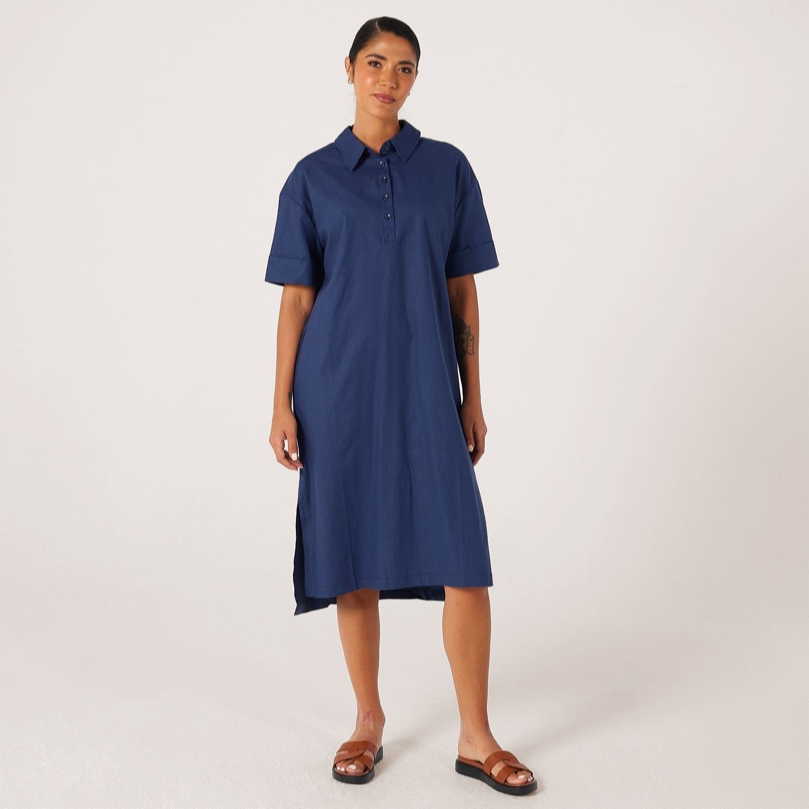 Ben De Lisi Navy Linen Shirt Dress Petite