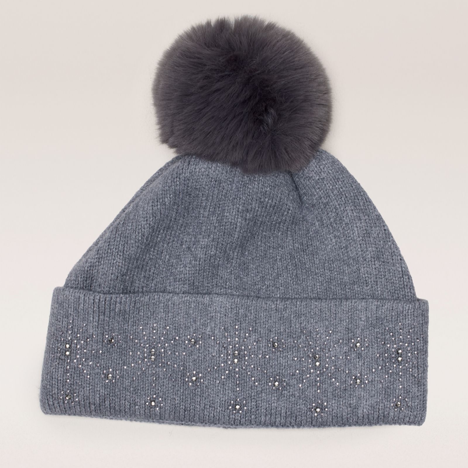 Frank Usher Knitted Hat with Snowflake Stud Detail and Detachable Pom