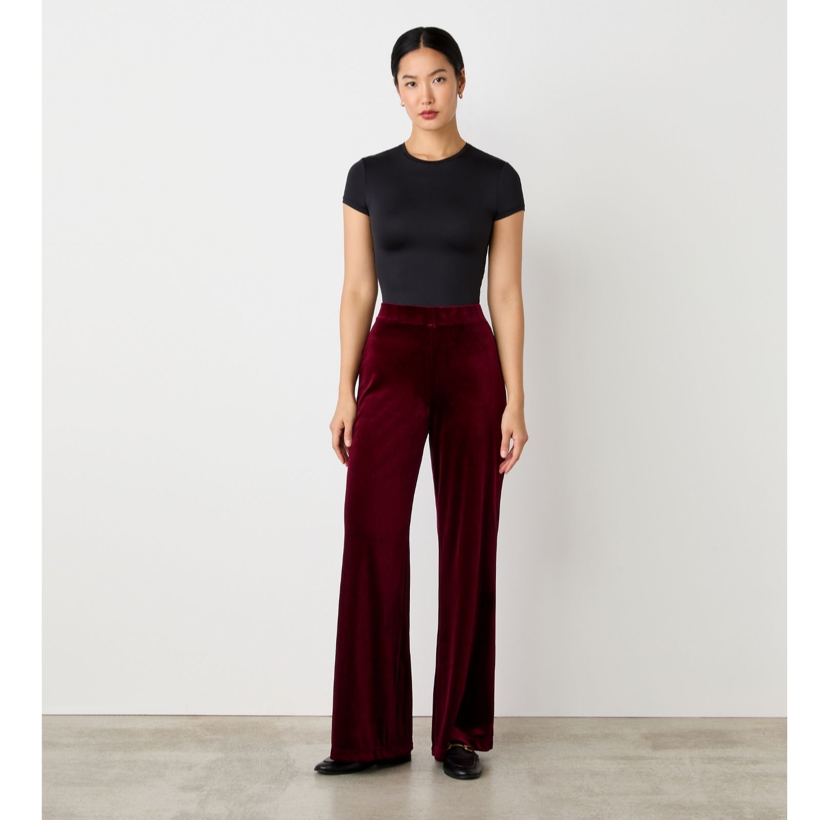 Finery London Reyna Stretch Velvet Wide Leg Trouser Shorter Length