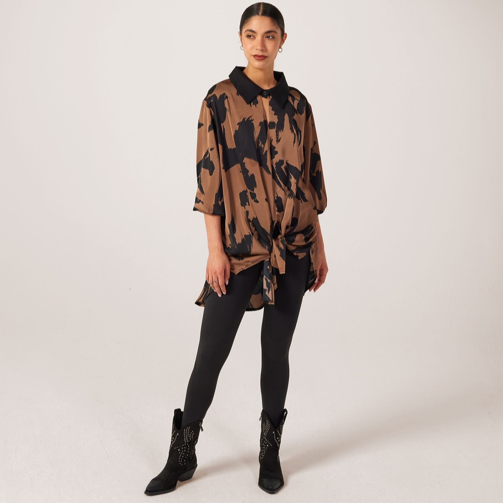 Frank Usher Printed Woven Shirt & Contrast Solid Colour Collar & Cuffs