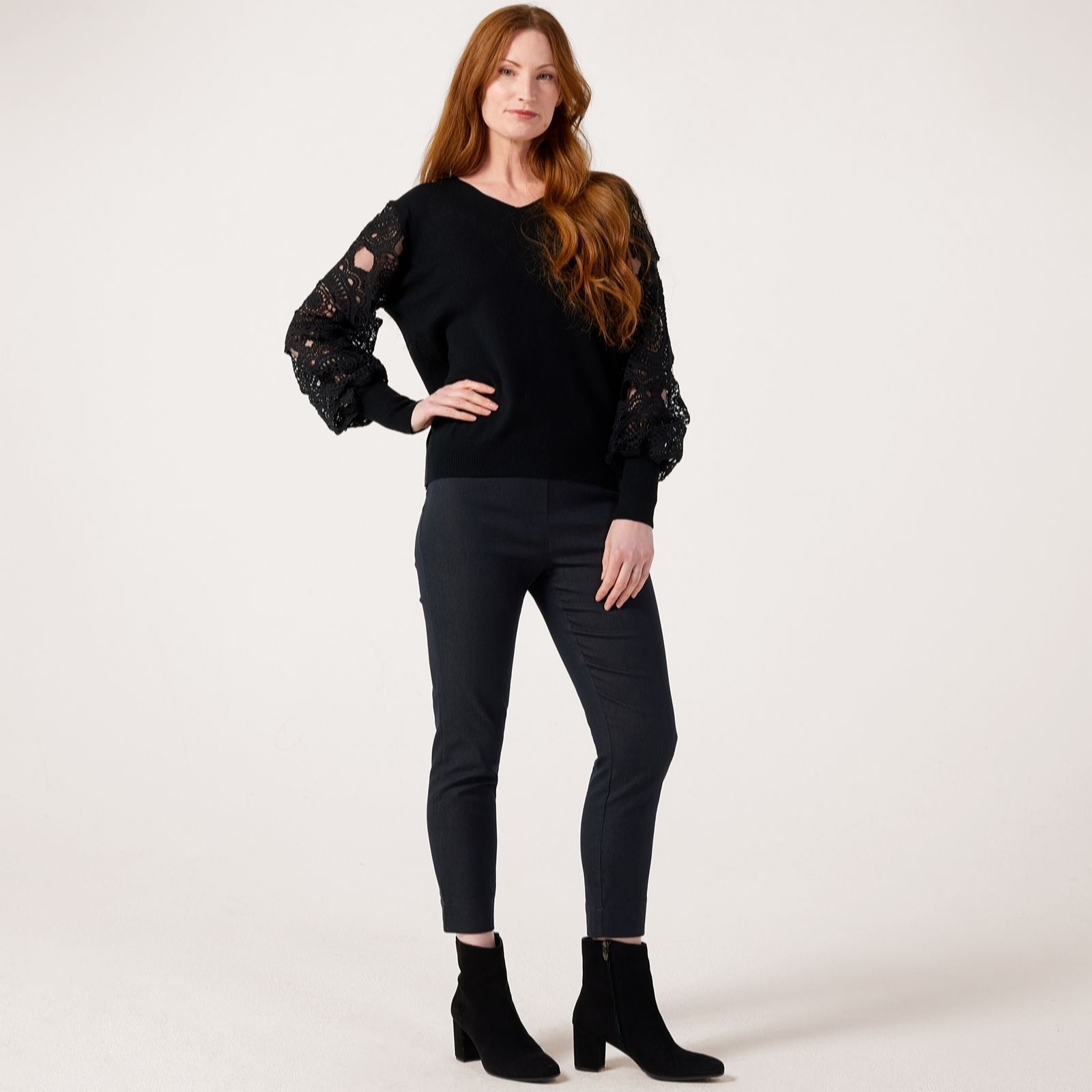 Frank Usher Stretch Pull On Straight Leg Ankle Trousers