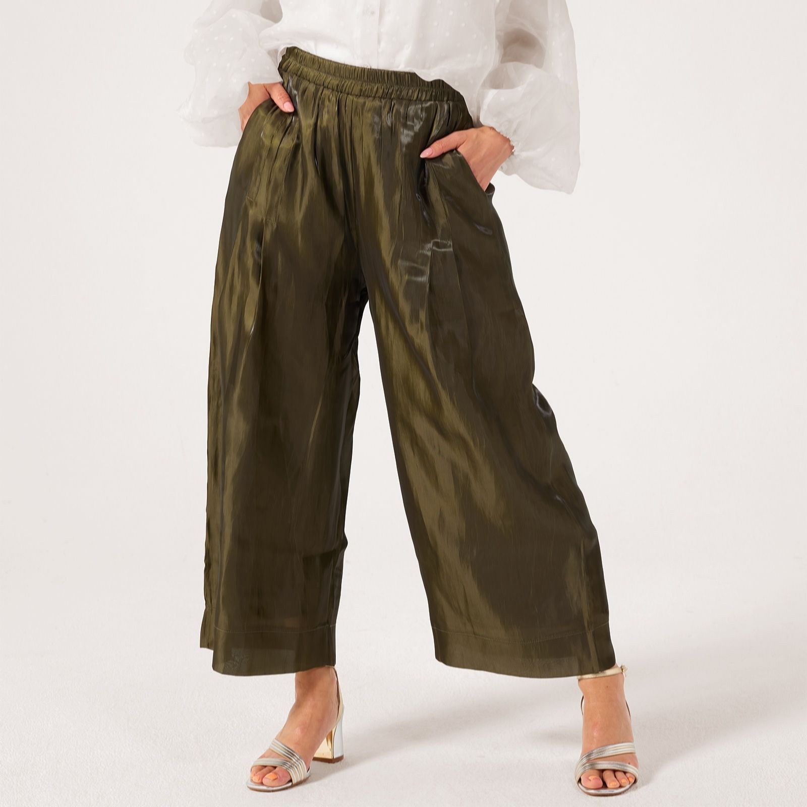 Malissa J Silky Textured Wide Leg Trousers with Elastic Waist