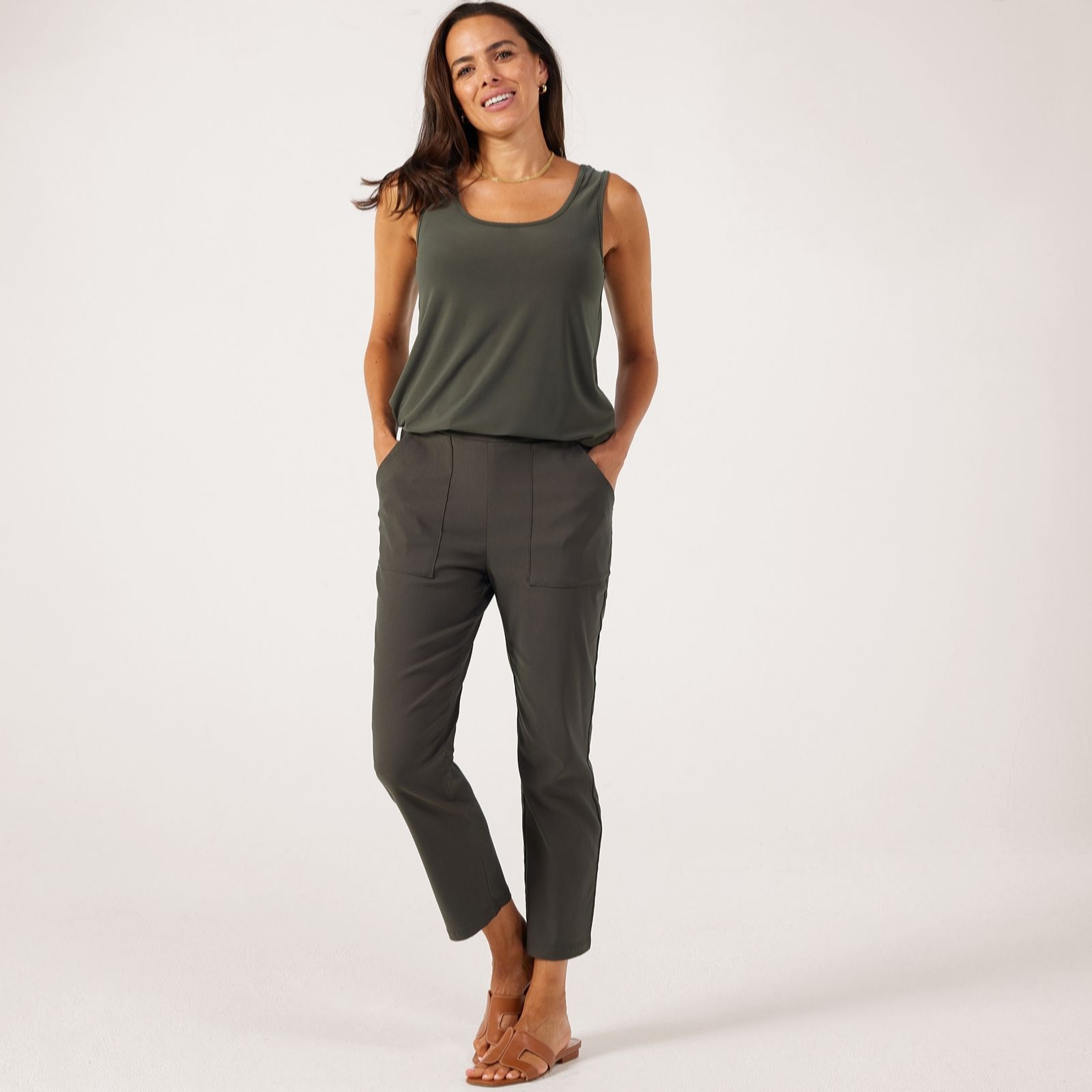 Kim & Co Chambray Mix Soft Millennium Ankle Length Narrow Leg Trousers Standard...