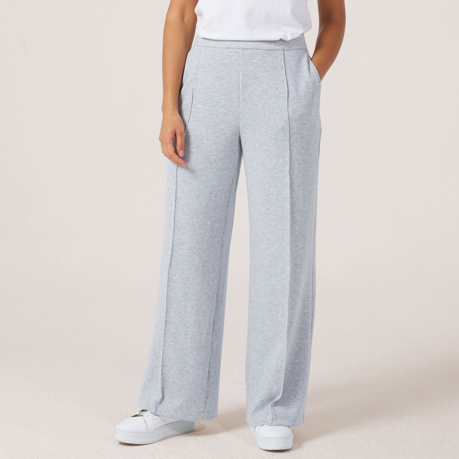 Marlawynne Light Heather Grey Layers Cloud Knit Trousers With Front Seam