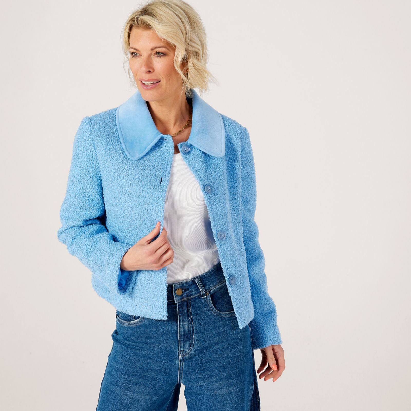 Helene Berman Super Soft Plush Jacket with Contrast Collar women's